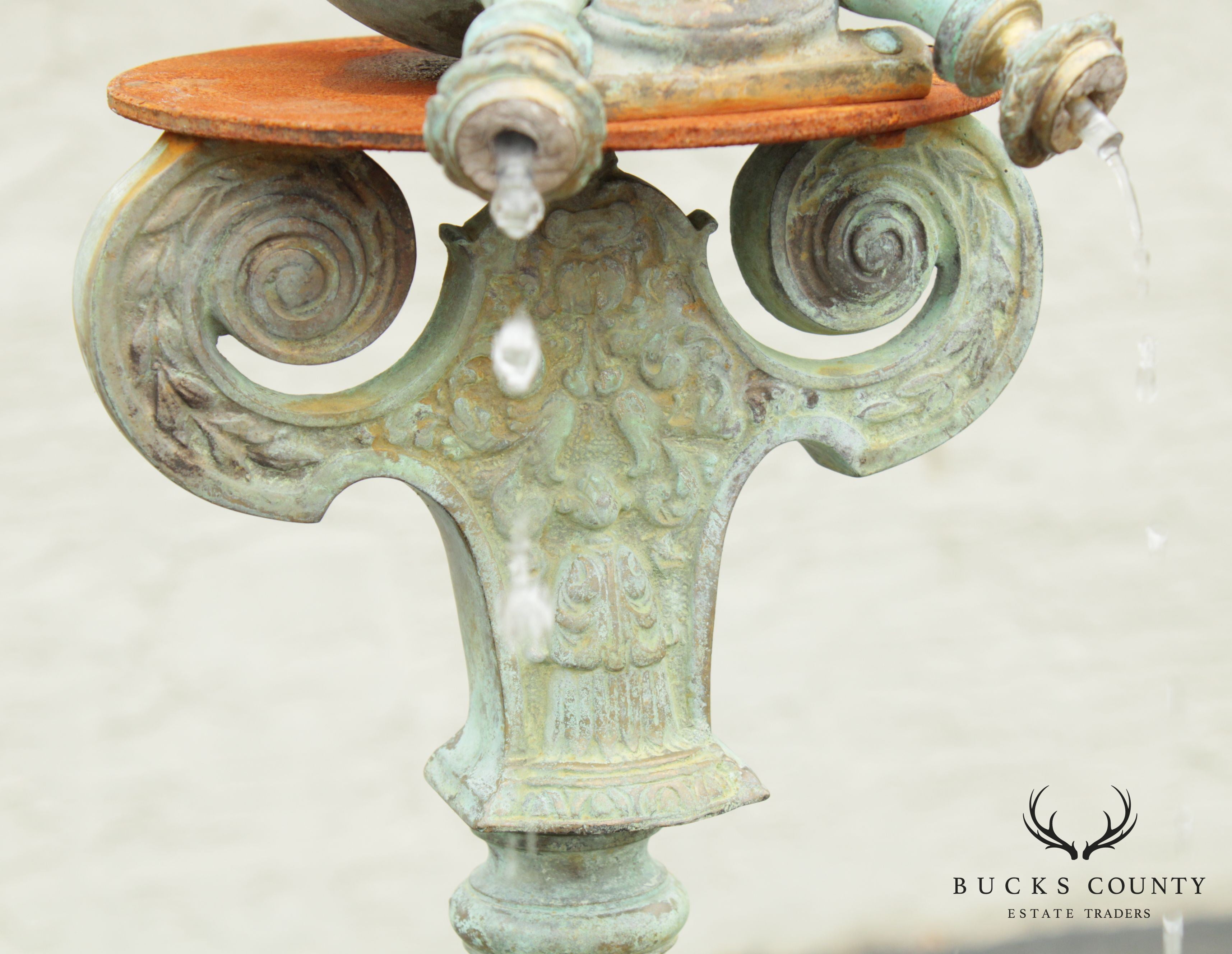 Italian Renaissance Style Cast Stone & Bronze Garden Fountain