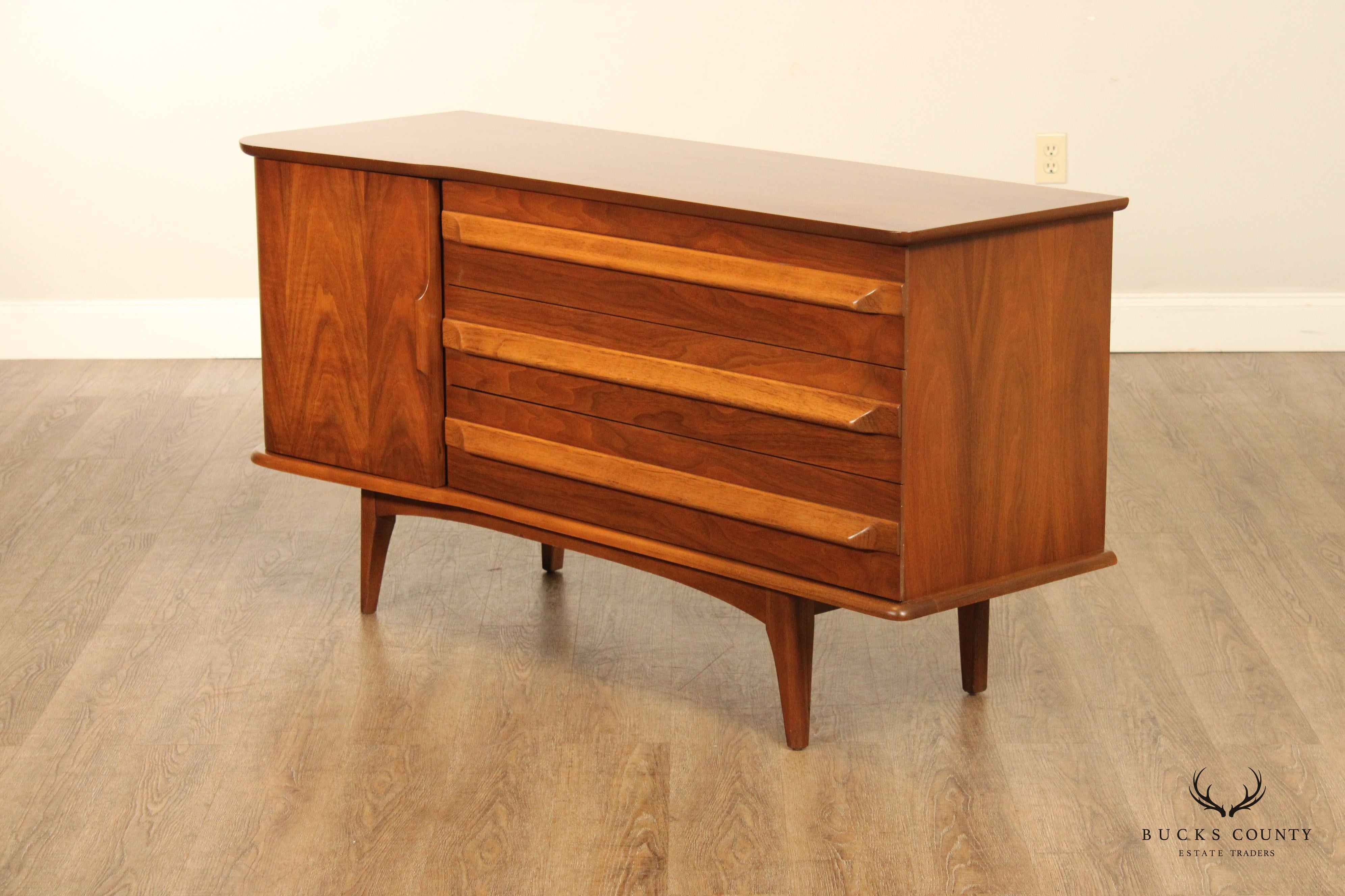 United Furniture Mid Century Modern Sculpted Walnut Dresser