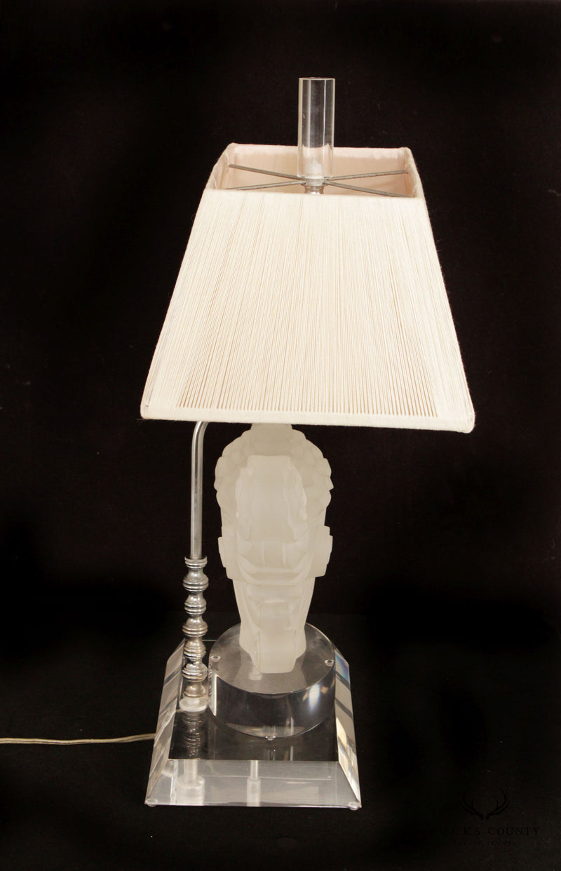 B.C. Raffy Art Deco Style Frosted Lucite Sculptural Table Lamp