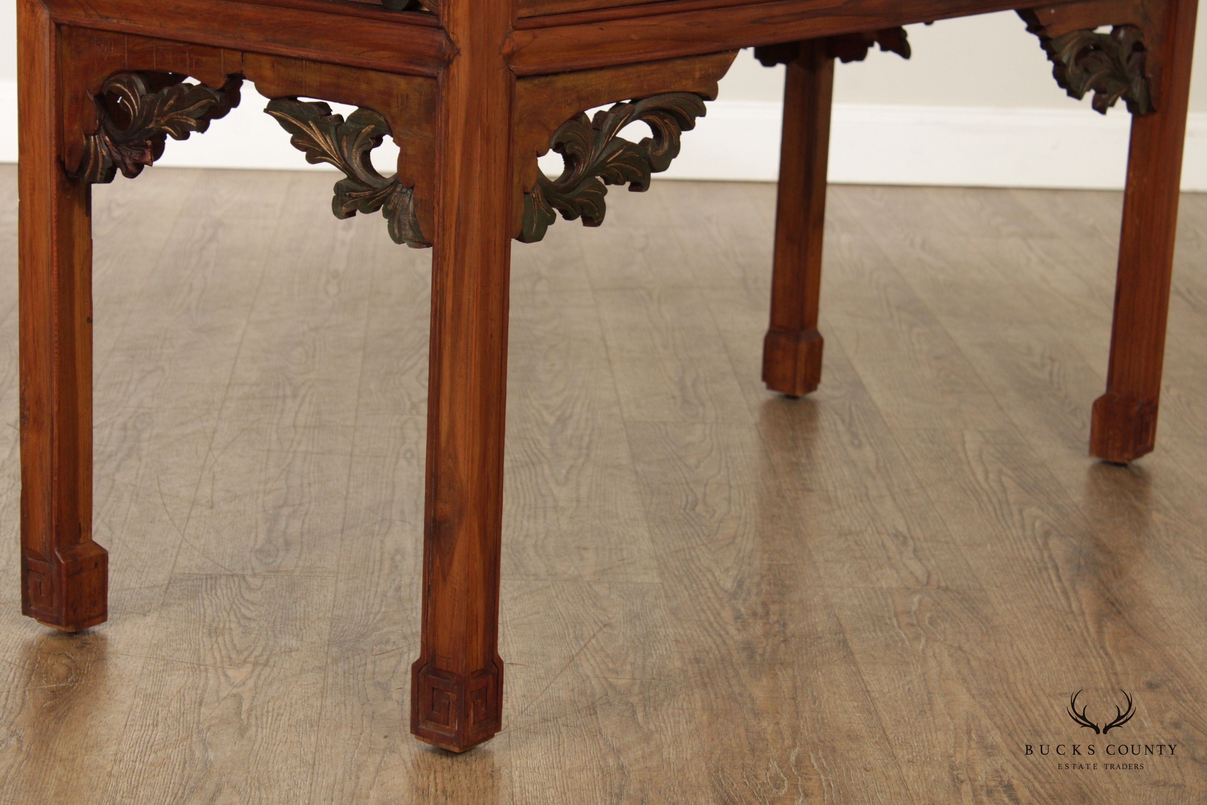 Asian Hardwood Carved Two-Drawer Console Table