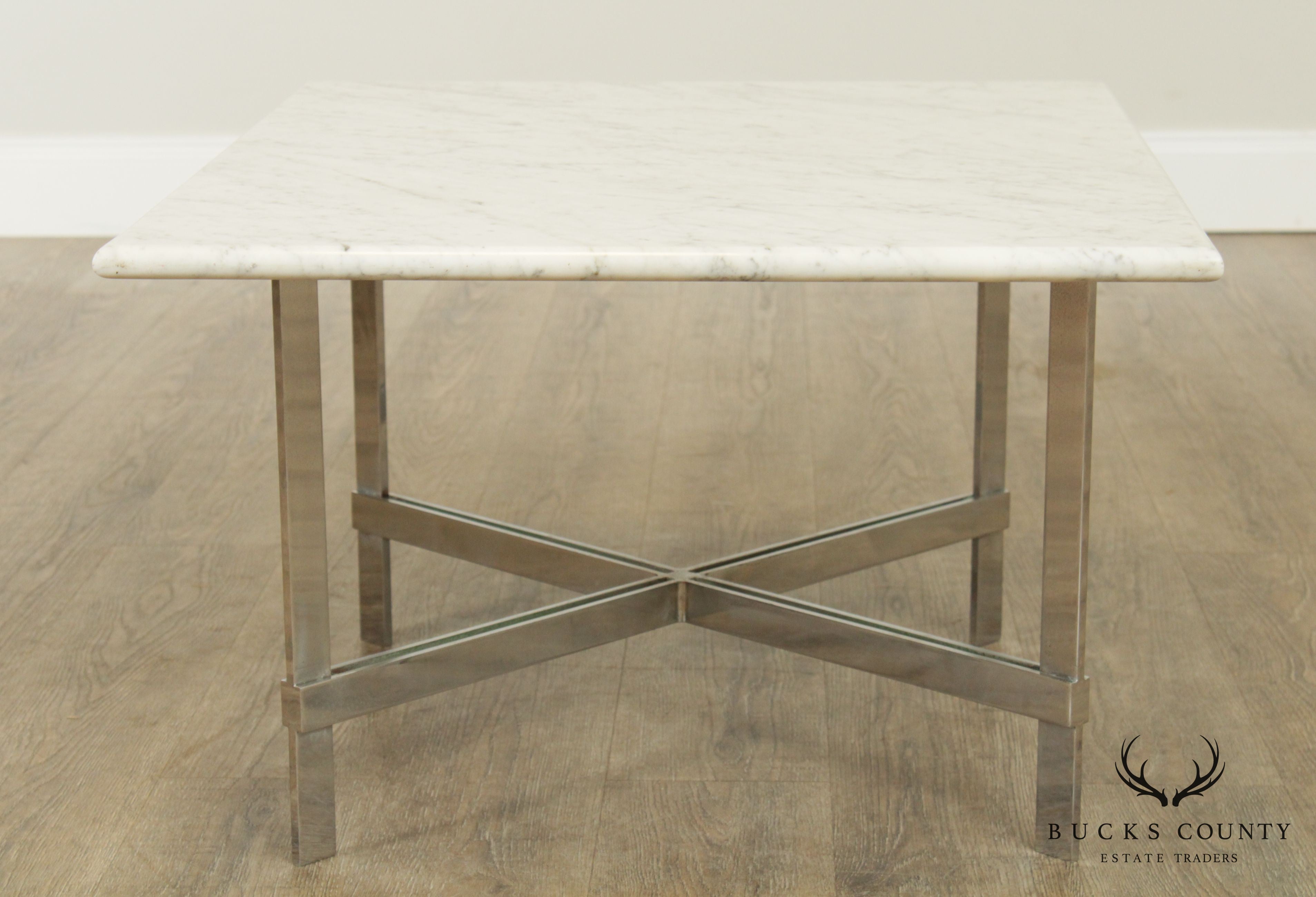 Mid Century Modern Heavy Chrome X Base, Marble Top Coffee Table