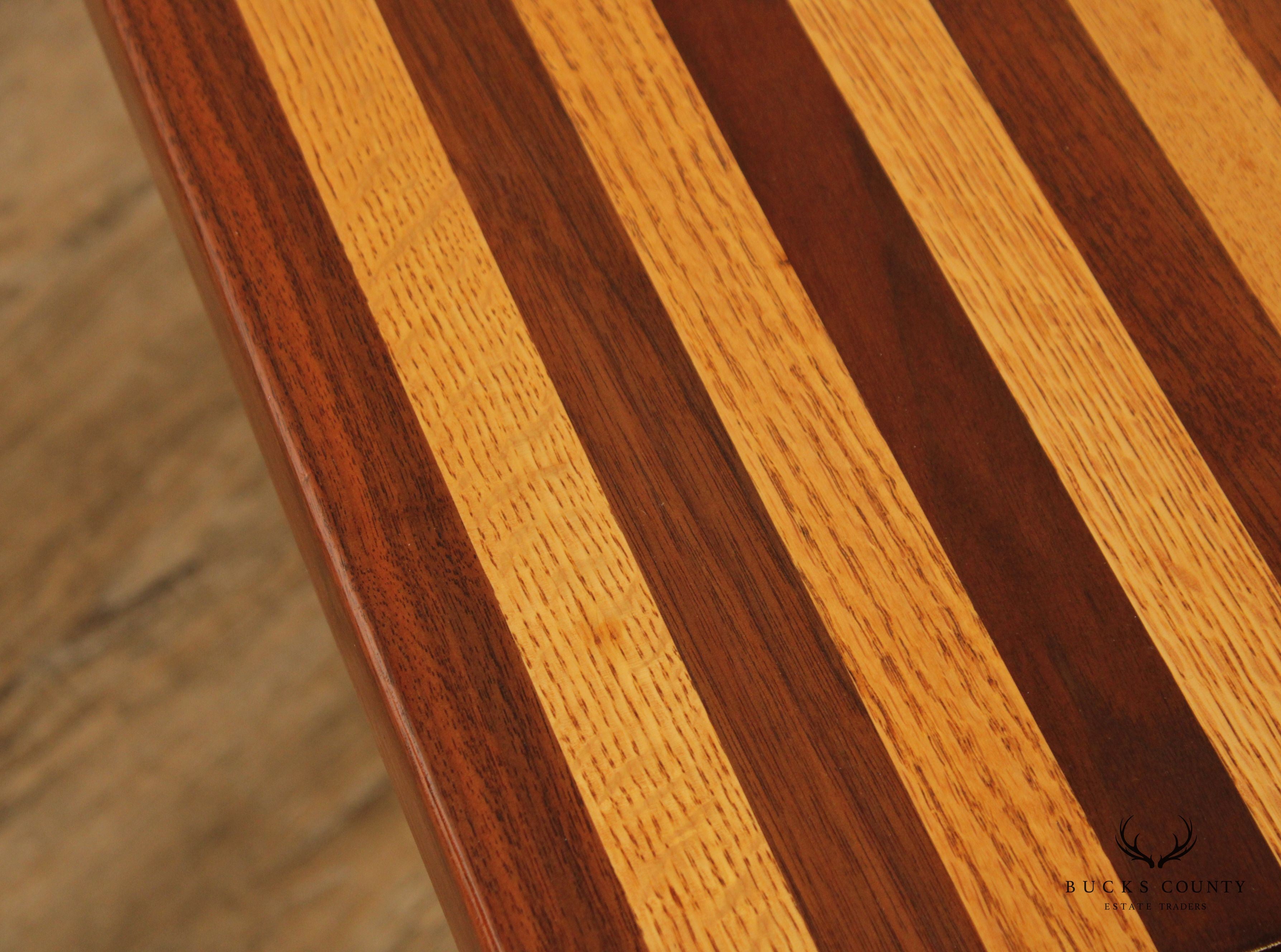 Mid Century Modern Oak and Walnut Square Butcher Block Side Table