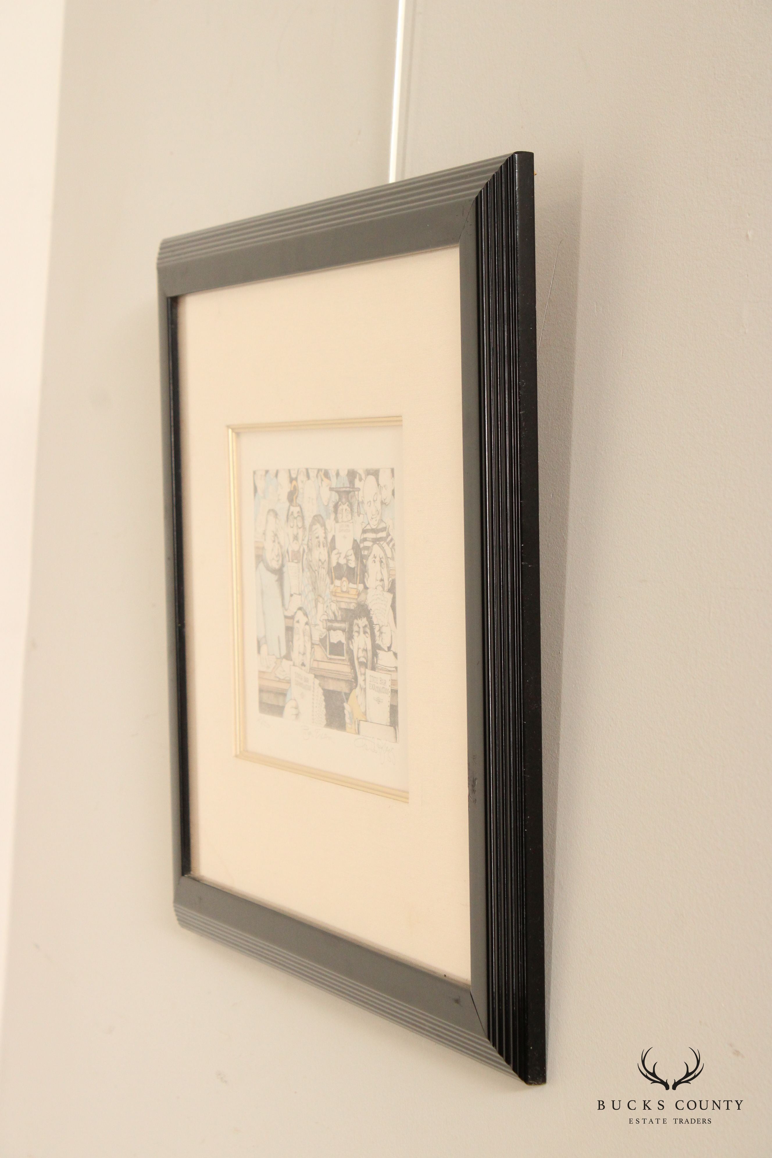 Charles Bragg 'Bar Exam' Limited Edition Etching, Custom Framed