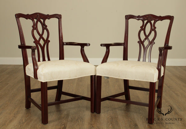 Kindel Chippendale Style Pair Mahogany Armchairs