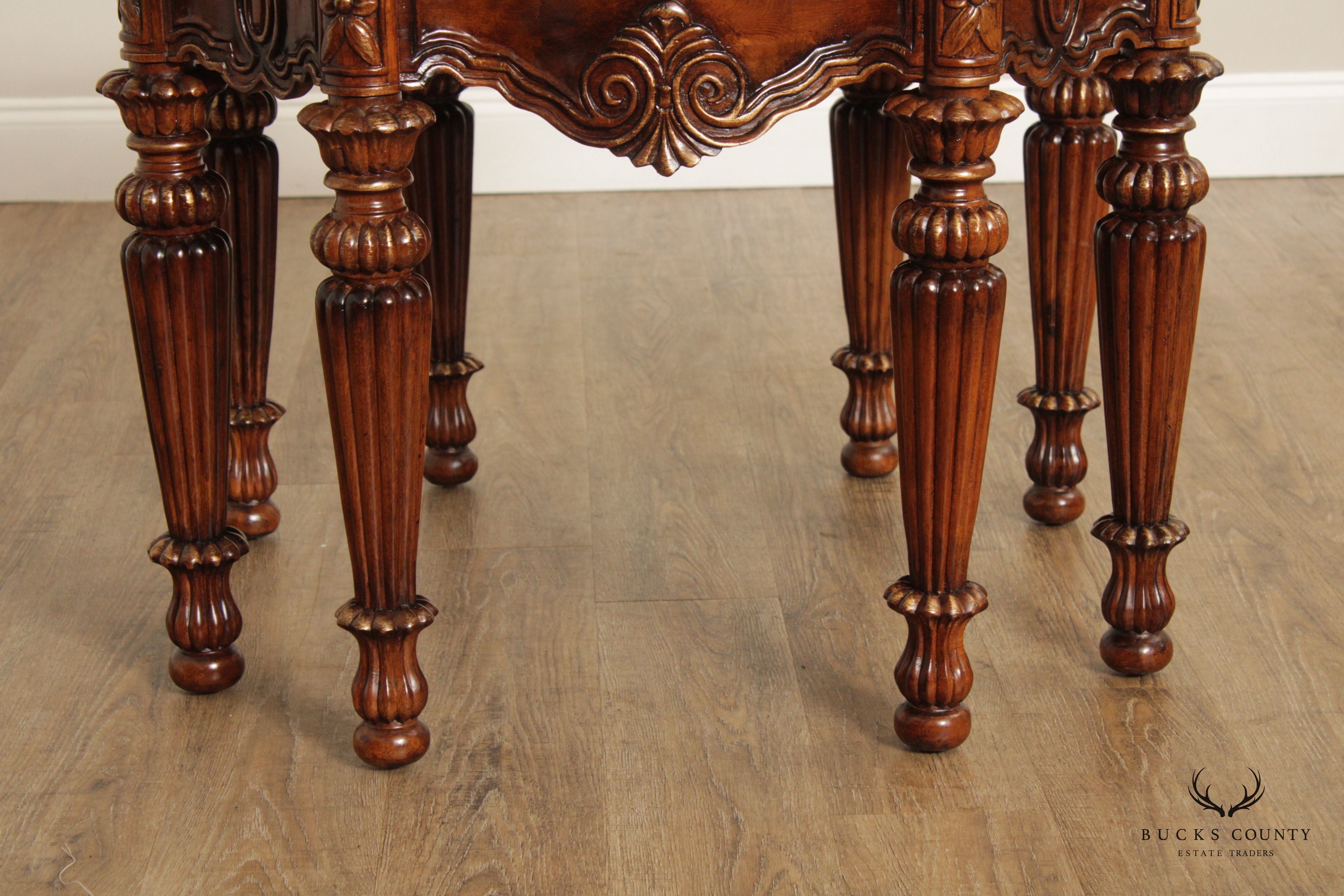 Quality  Louis XVI Style Inlaid Burl Wood Accent Table