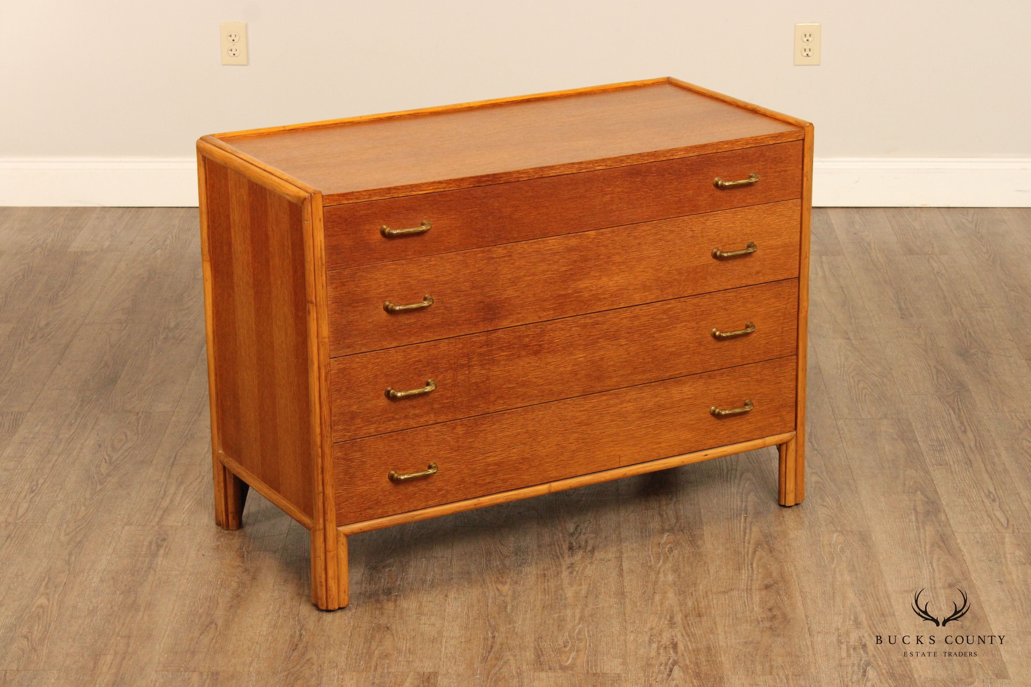 McGuire Mid Century Modern Rattan and Oak Single Dresser Bachelor Chest