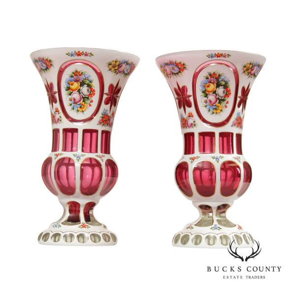Antique Pair of Bohemian Glass Vases