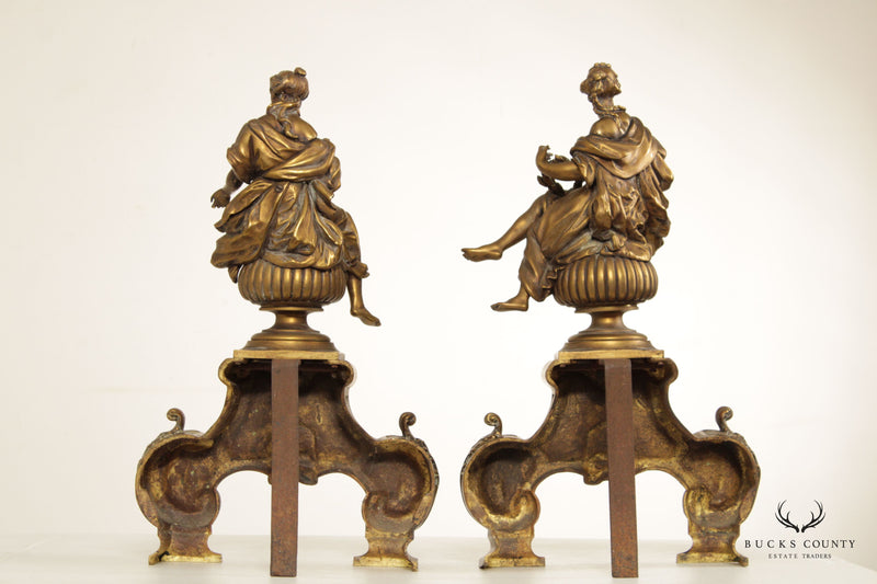 Antique 19th C. French Neoclassical Pair of Brass Chenets