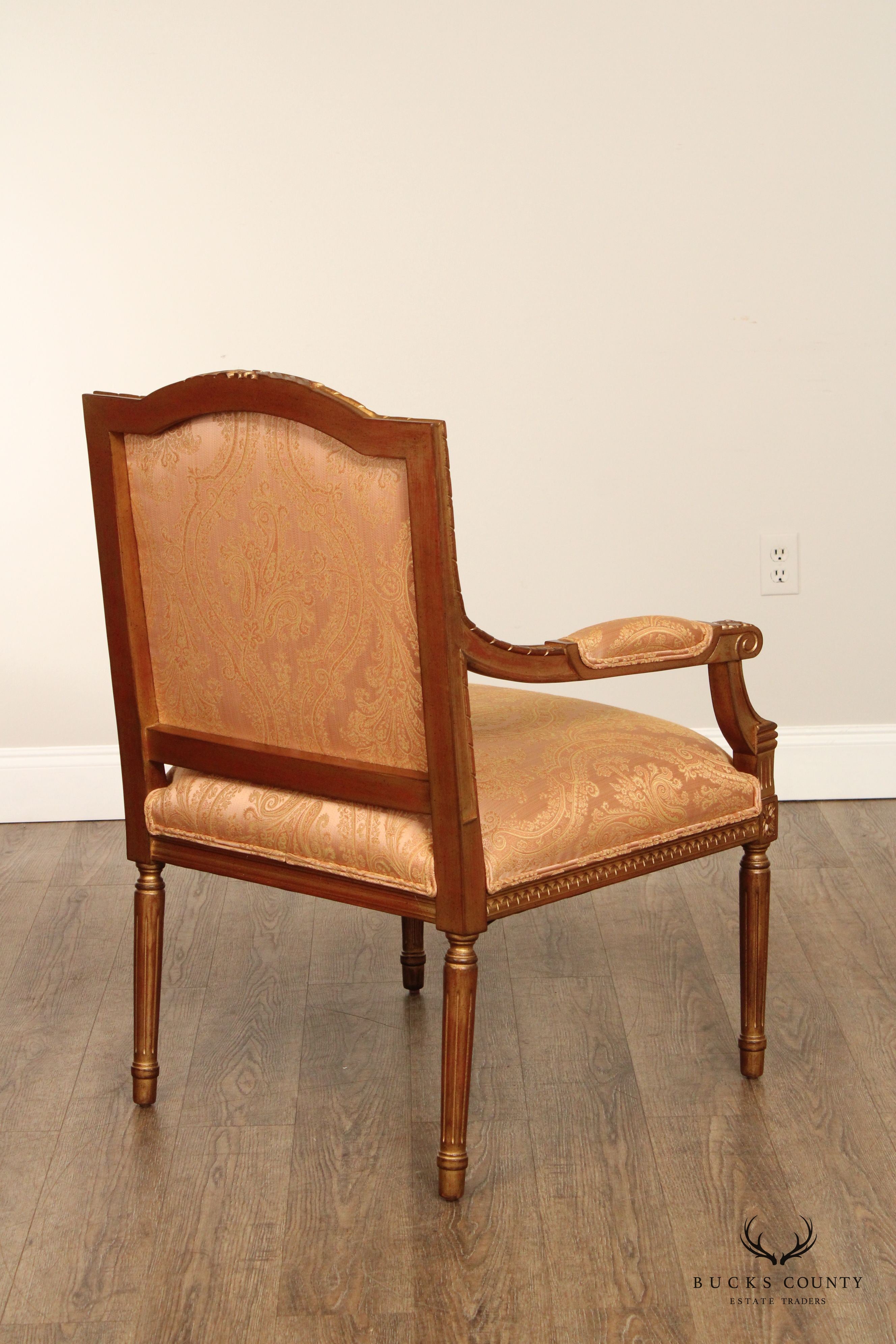 Lambert Furniture French Louis XVI Style Pair of Partial Gilt Fauteuil Armchairs