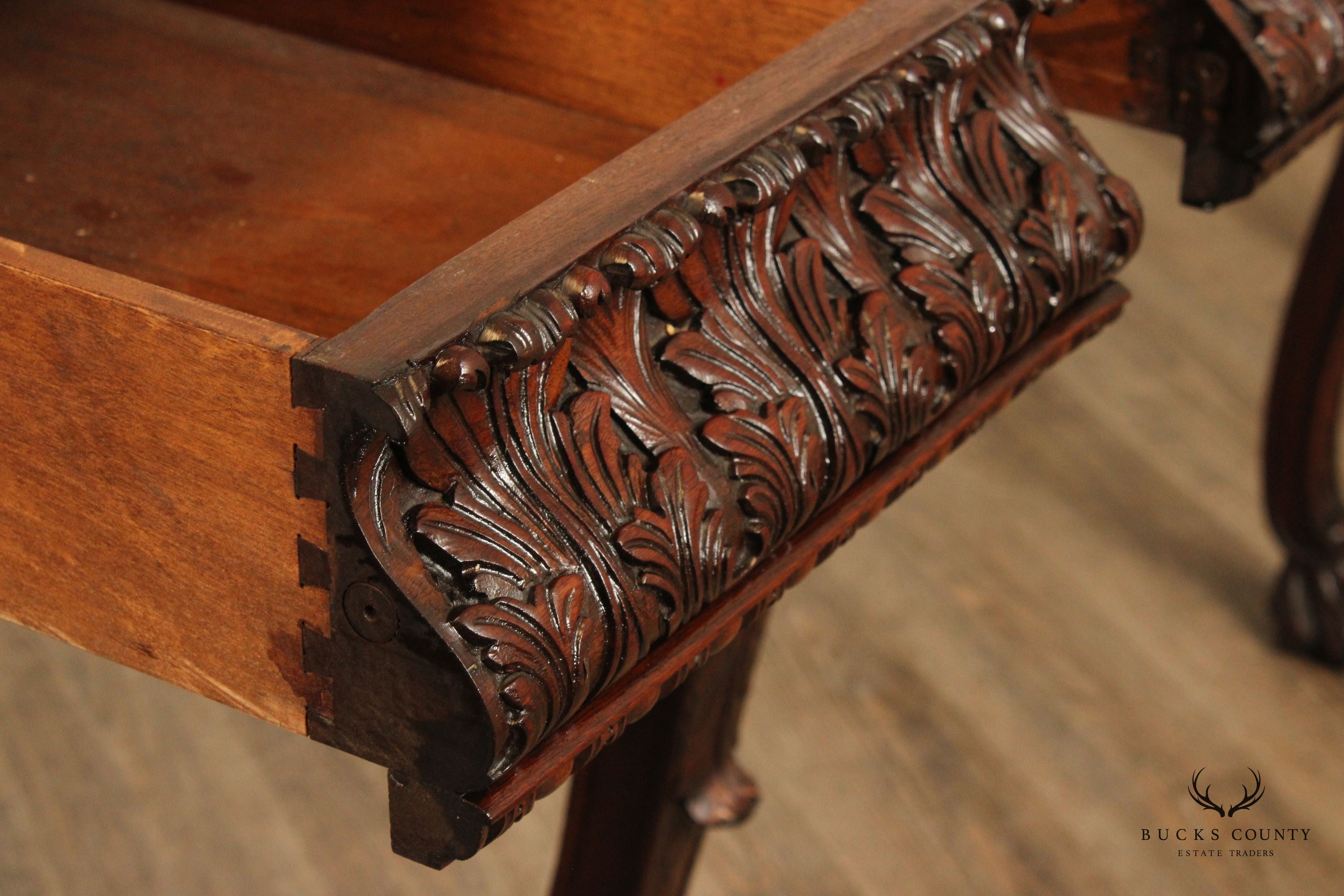 Antique Georgian Style Carved Mahogany Marble Top Console Table