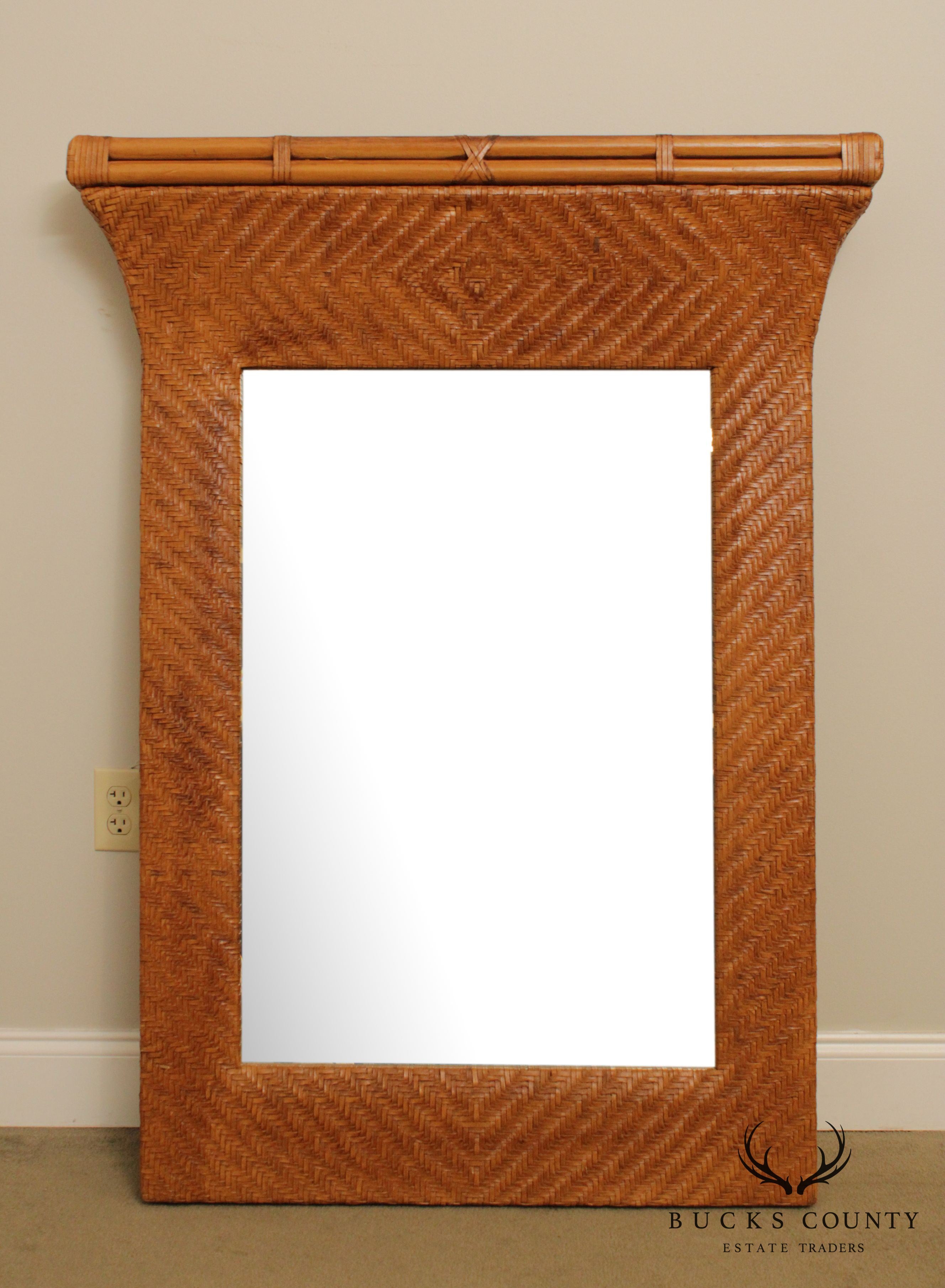 Henredon Rattan & Woven Leather Wall Mirror