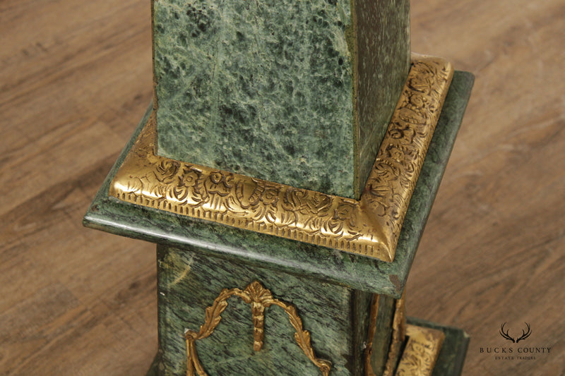 Napoleon III Style Pair Brass Mounted Green Verde Antico Marble Pedestals