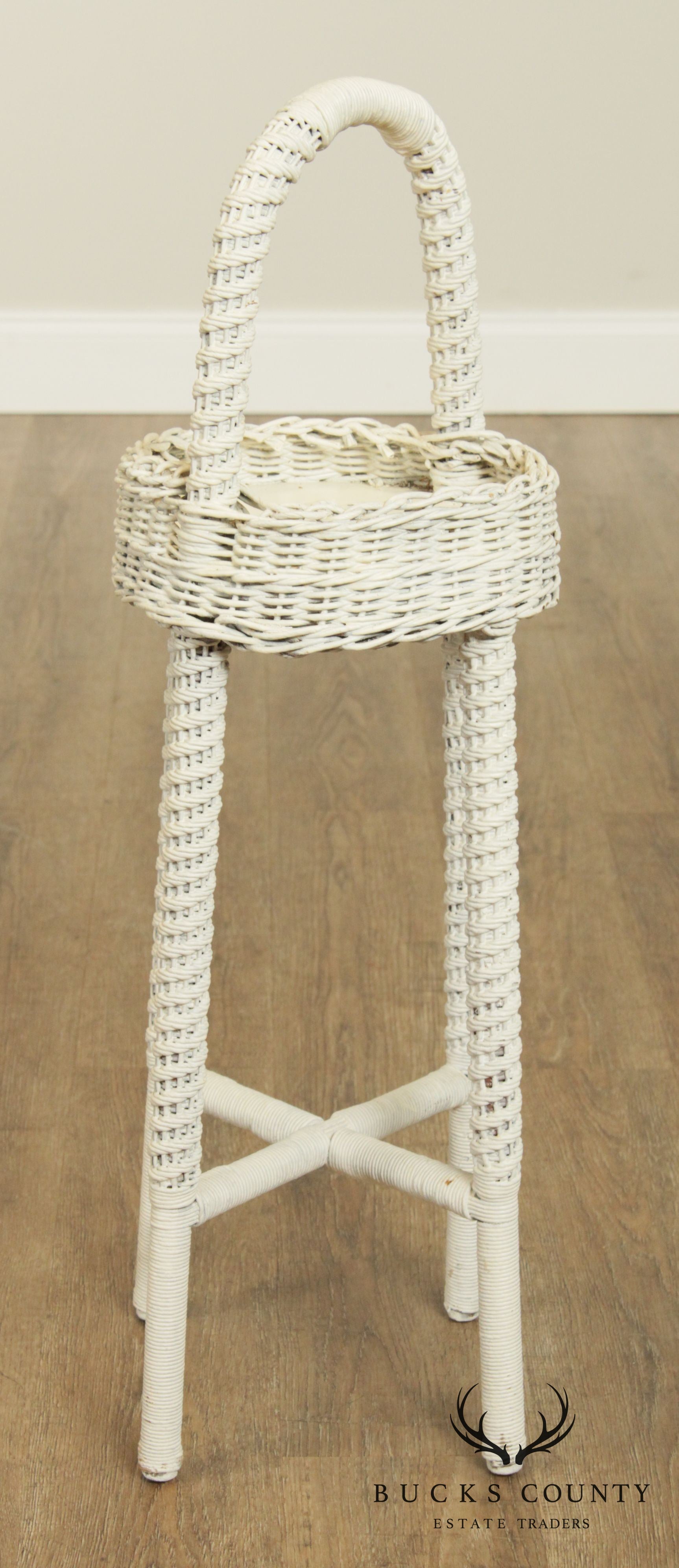 Vintage White Wicker Plant Stand