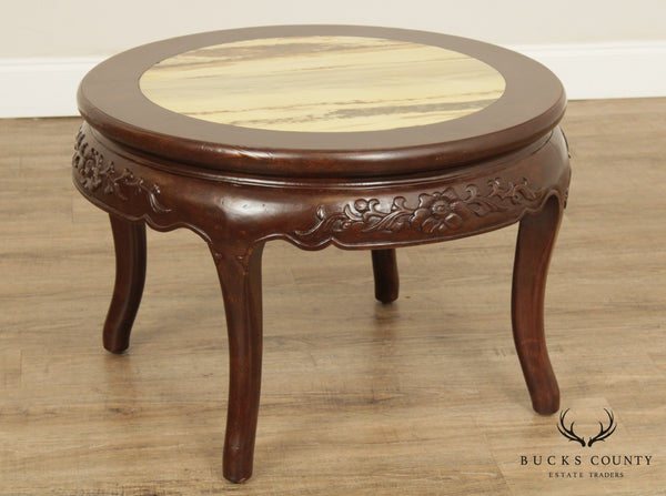 Vintage Asian Hardwood Marble Top Coffee Table