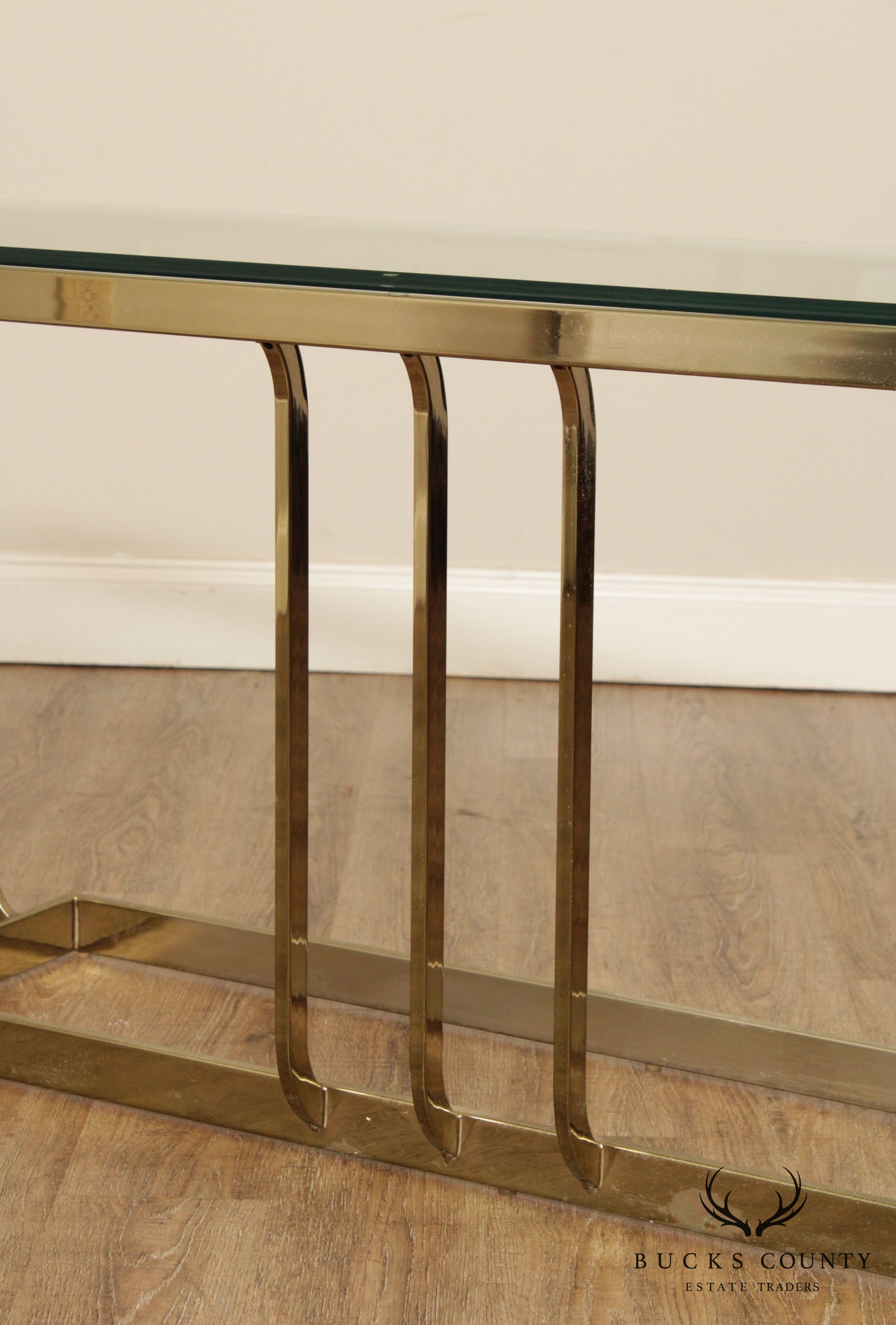 Postmodern Brass & Glass Console Table