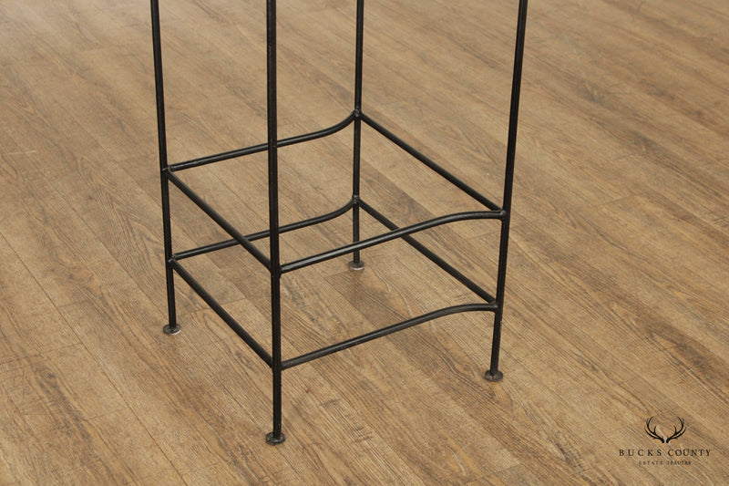 William Sheppee Set of Three Wrought Iron and Leather Bar Stools