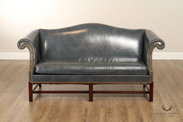 HICKORY CHAIR CO. CHIPPENDALE STYLE CAMELBACK LEATHER SOFA