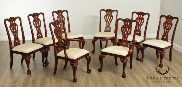Maitland Smith Chippendale Style Set 8 Carved Mahogany Dining Chairs