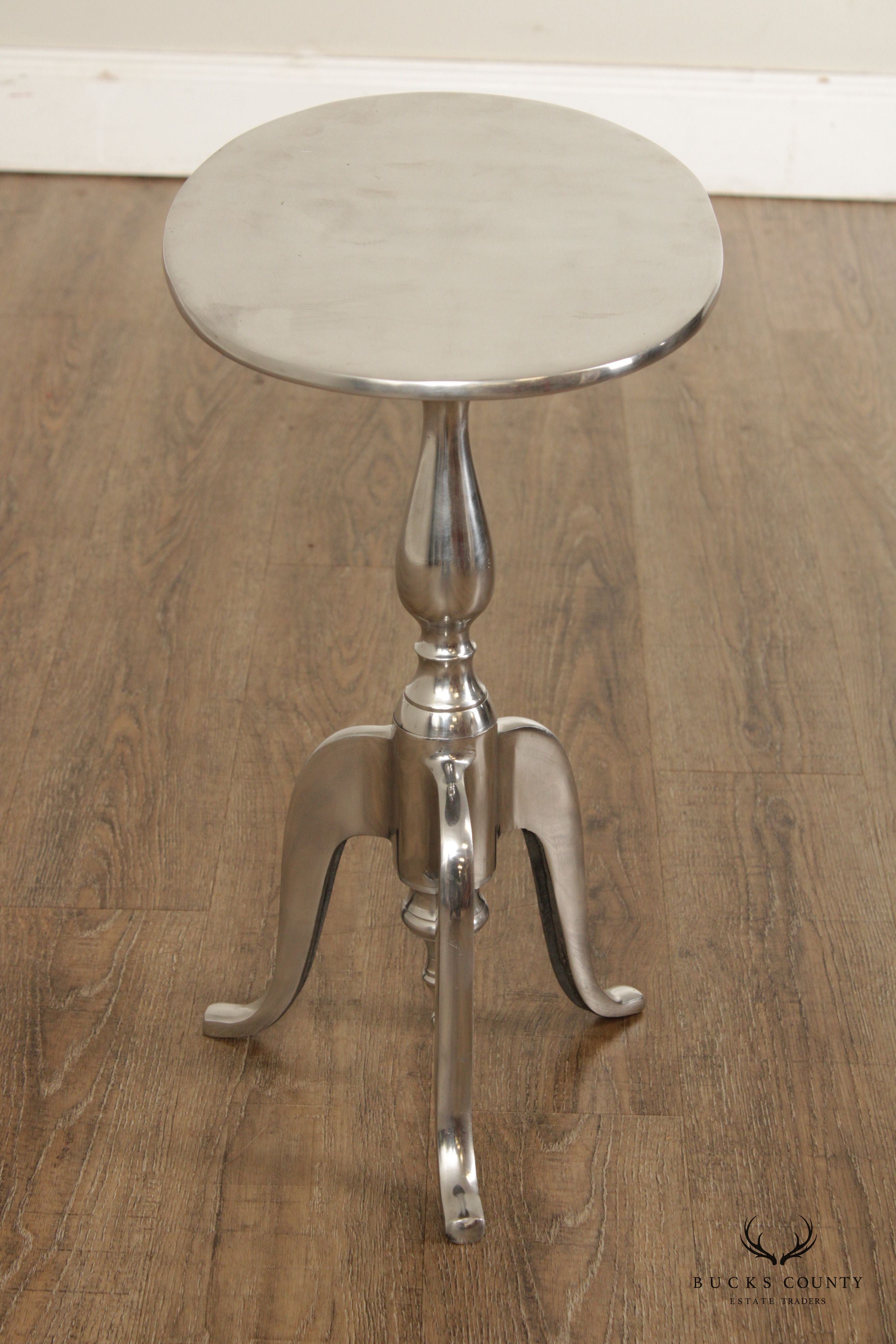 Modern Polished Aluminum Pair of Pedestal Side Tables