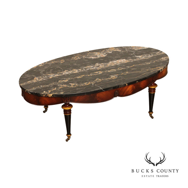 Regency Style Oval Marble Top and Mahogany Coffee Table