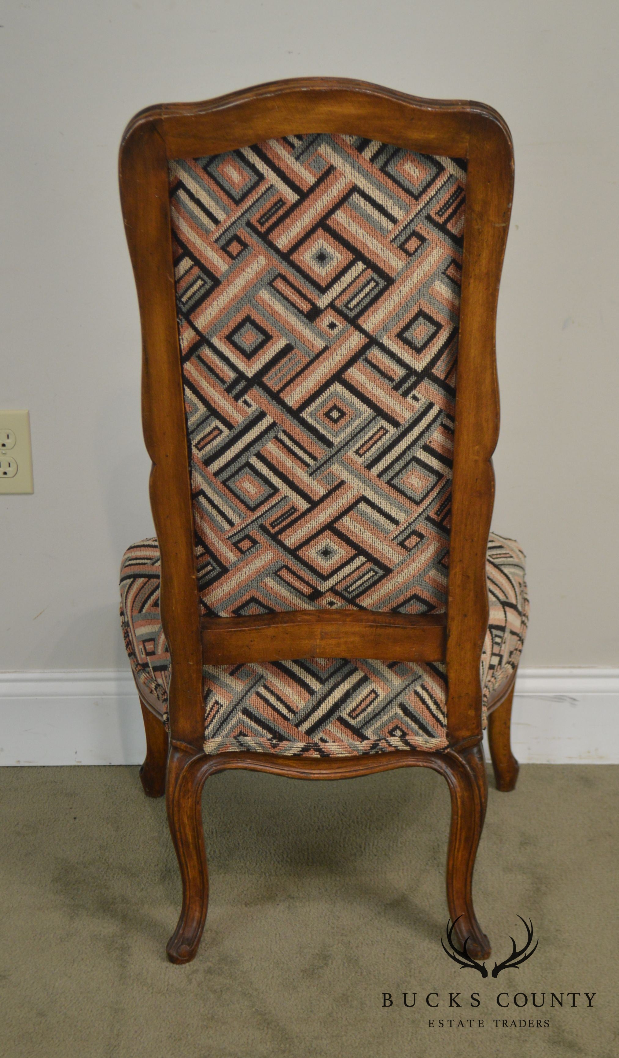 French Louis XV Style Vintage Walnut High Back Carved Slipper Chair