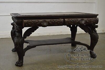 Horner Antique Carved Standing Winged Griffin Library Table Desk