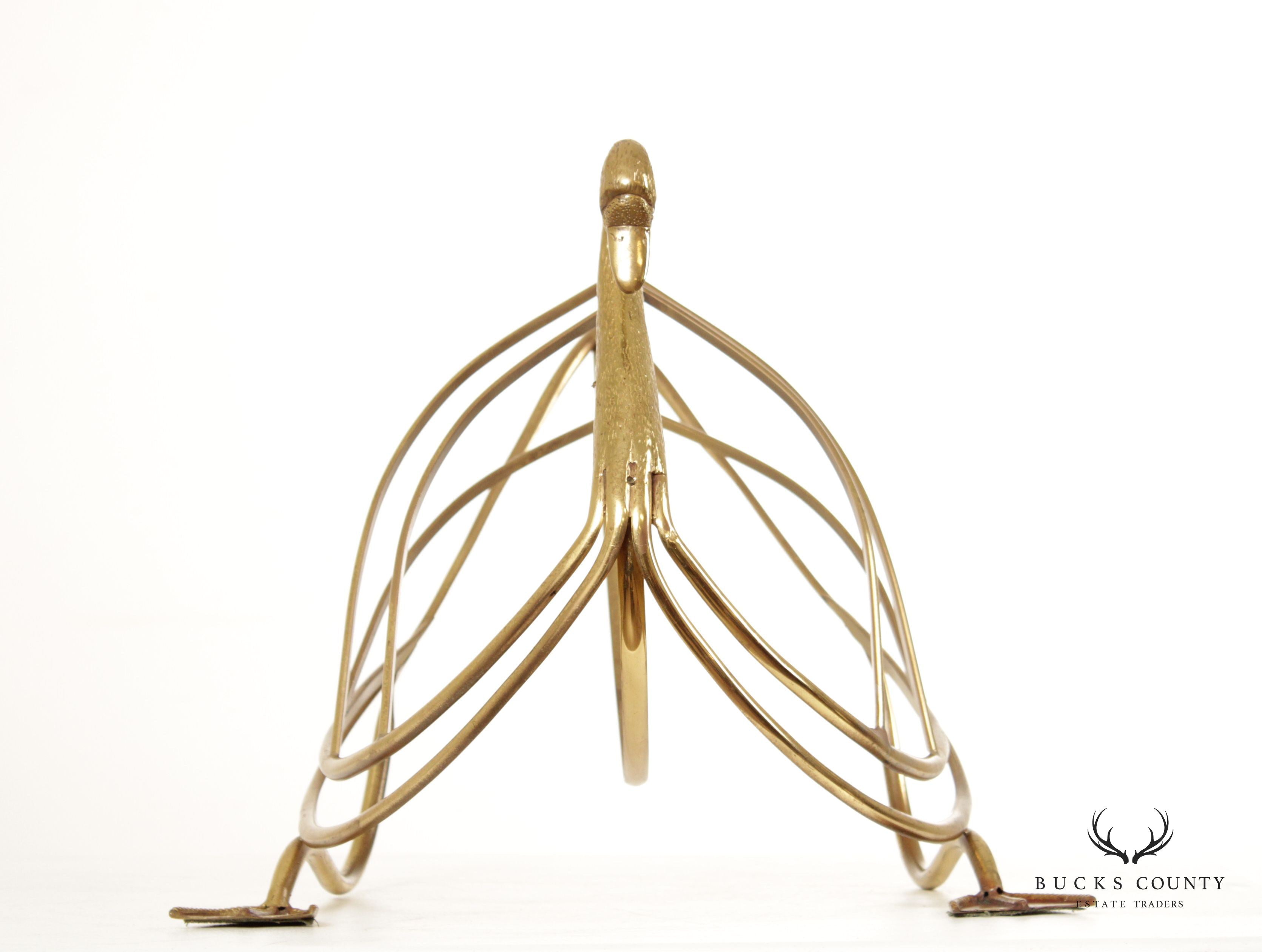 Vintage Italian Brass Swan Magazine Rack