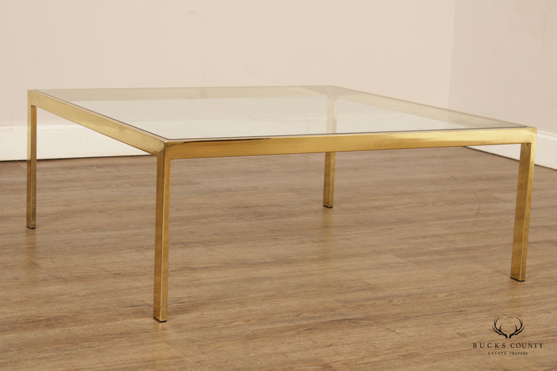 Post Modern Square Brass and Glass Coffee Table