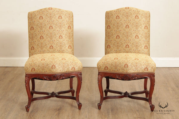 French Louis XV Style Antique Pair Carved Mahogany Side Chairs