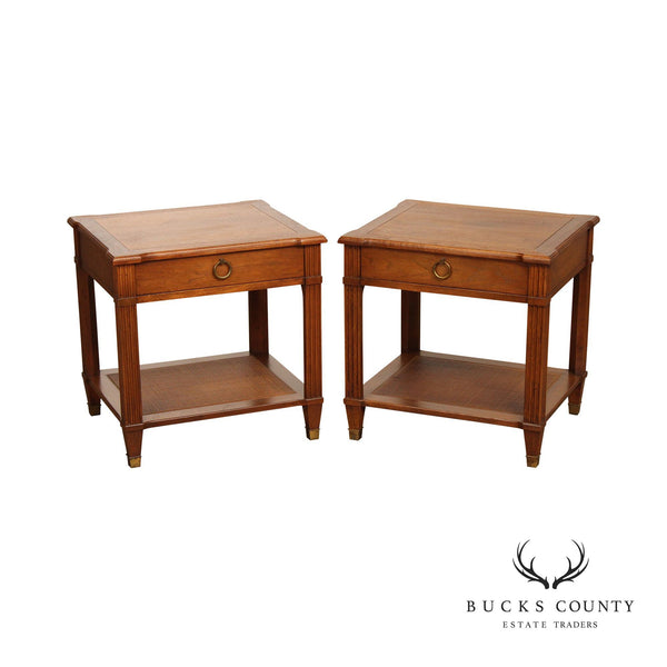 Baker Milling Road Neoclassical Style Pair of Walnut One Drawer Nightstands