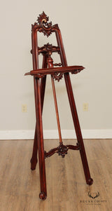 Graceful and Hand Carved 20th Century Mahogany Floor Easel / Artist Display  Stand