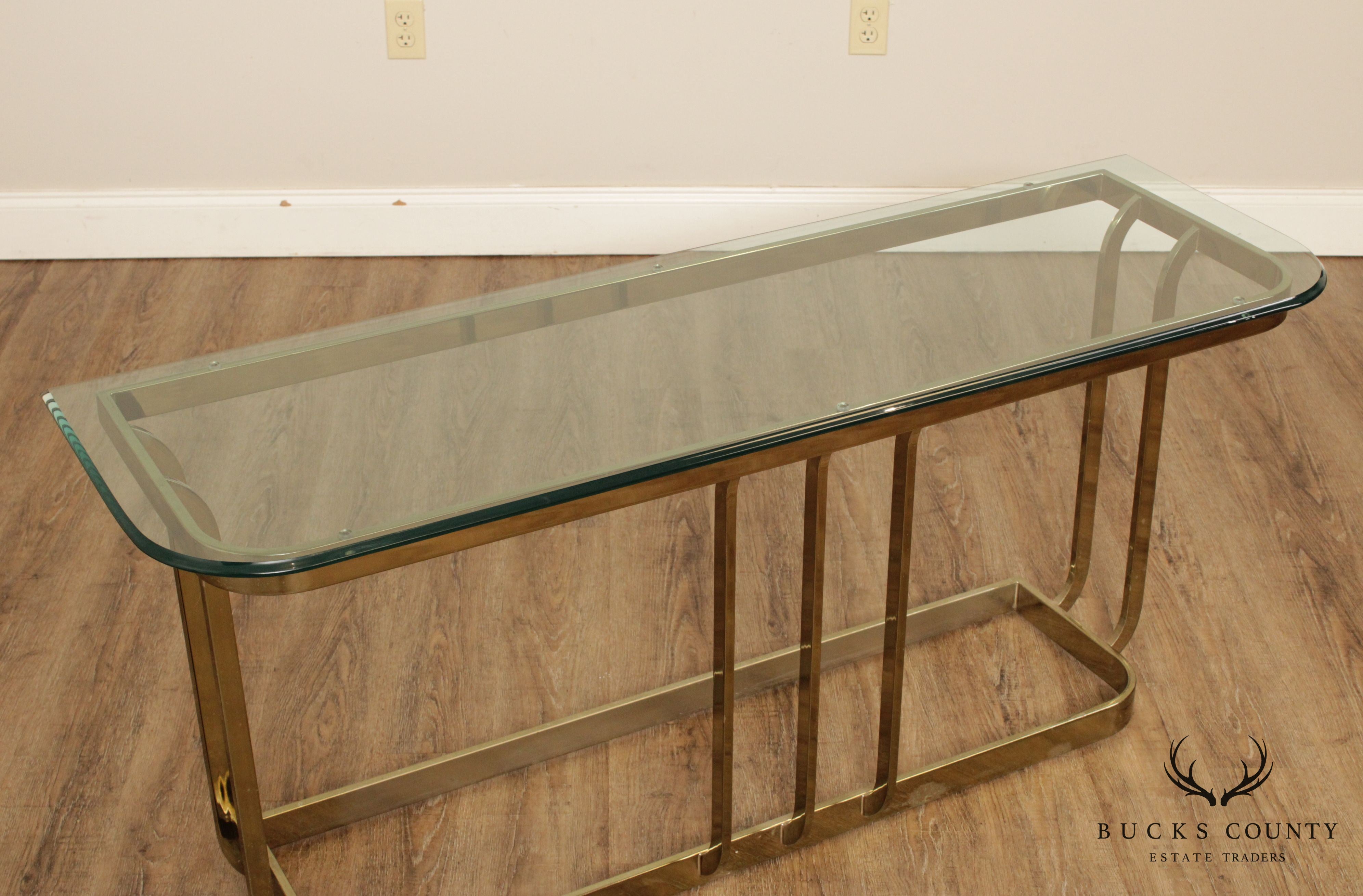 Postmodern Brass & Glass Console Table