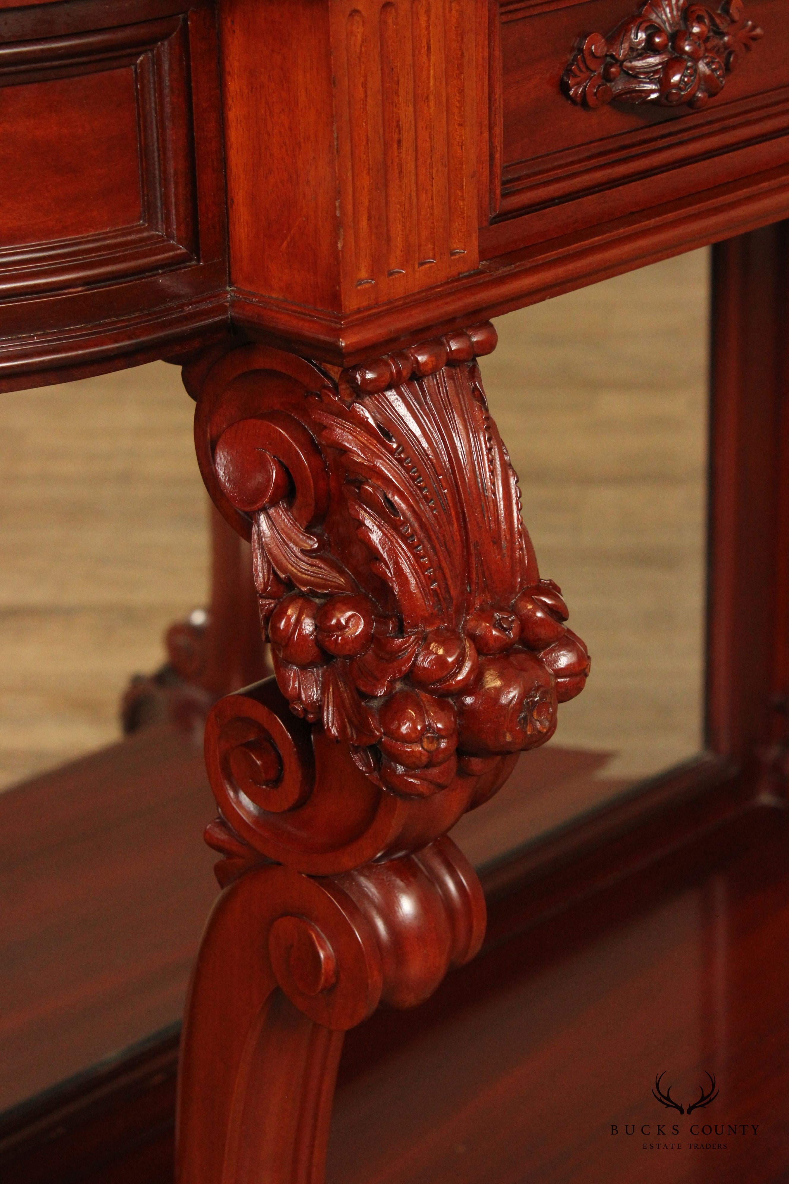 Antique Victorian Renaissance Revival Carved Mahogany Console Table