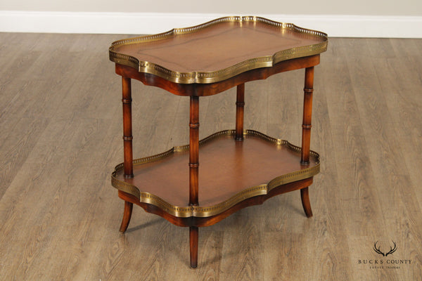 Theodore Alexander Mahogany and Leather Two-Tier Side Table
