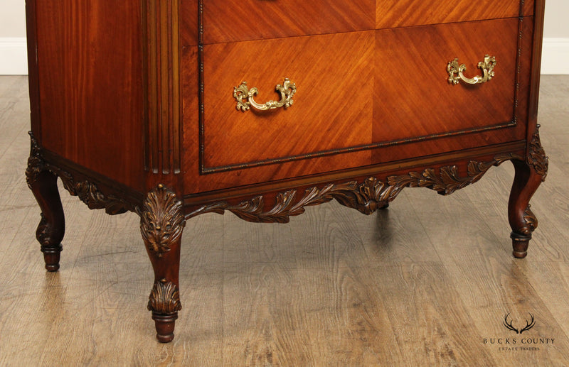 1930's French Louis XV Style Marquetry Inlaid Tall Chest