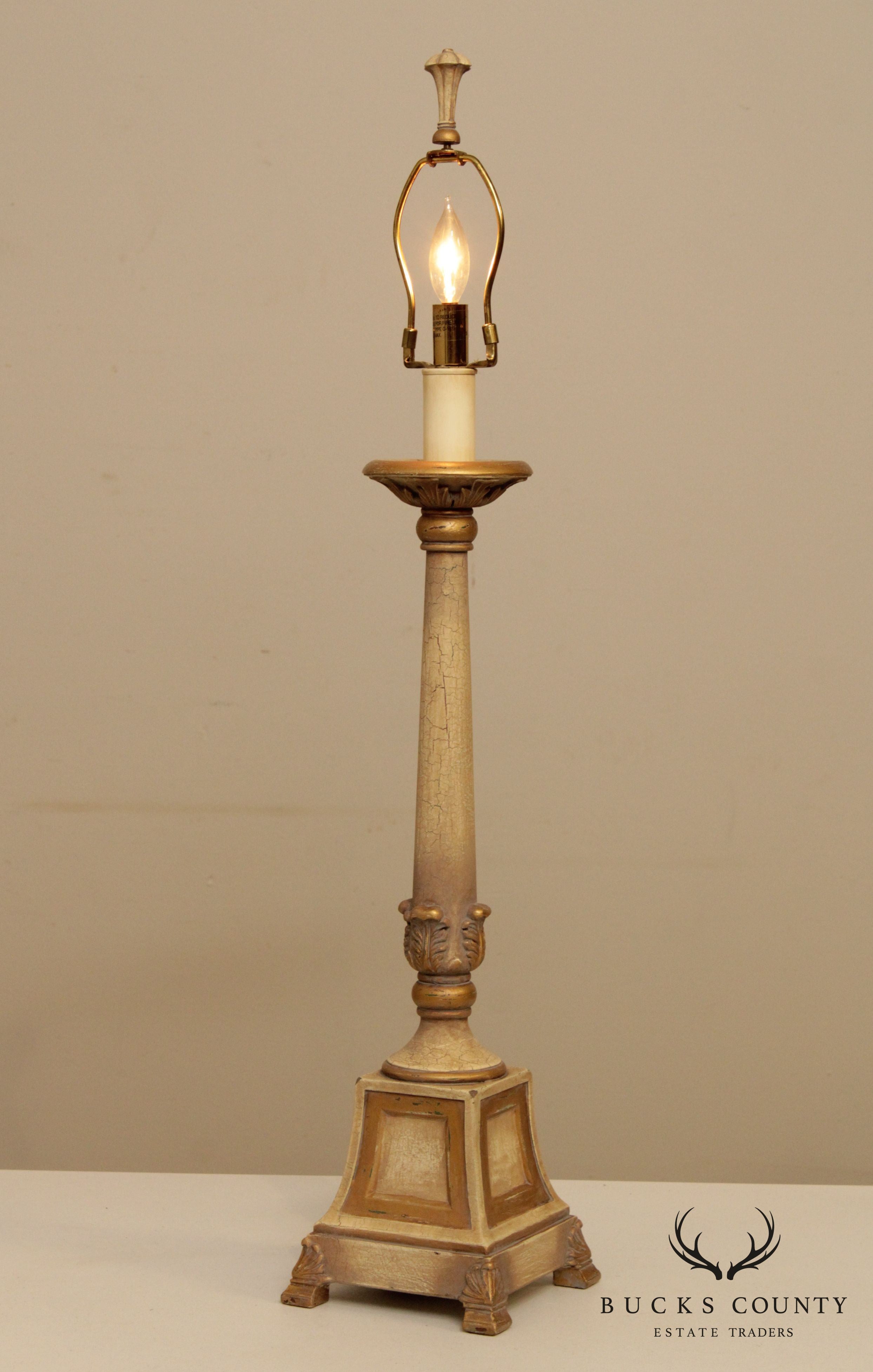 French Style Painted Gold Table Lamp with Shade