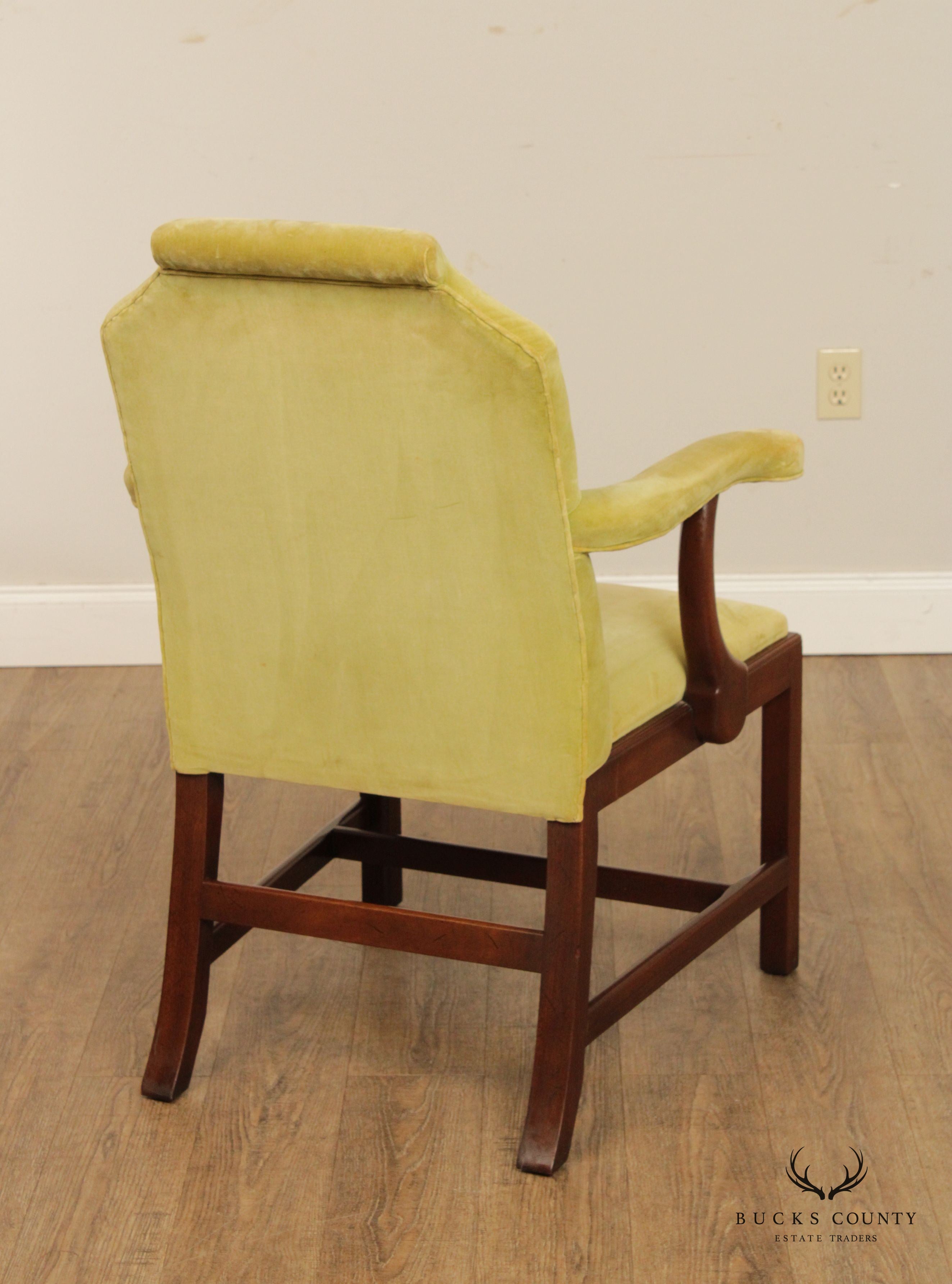 Kittinger Colonial Williamsburg Chippendale Style Mahogany Frame Custom Upholstered Armchair