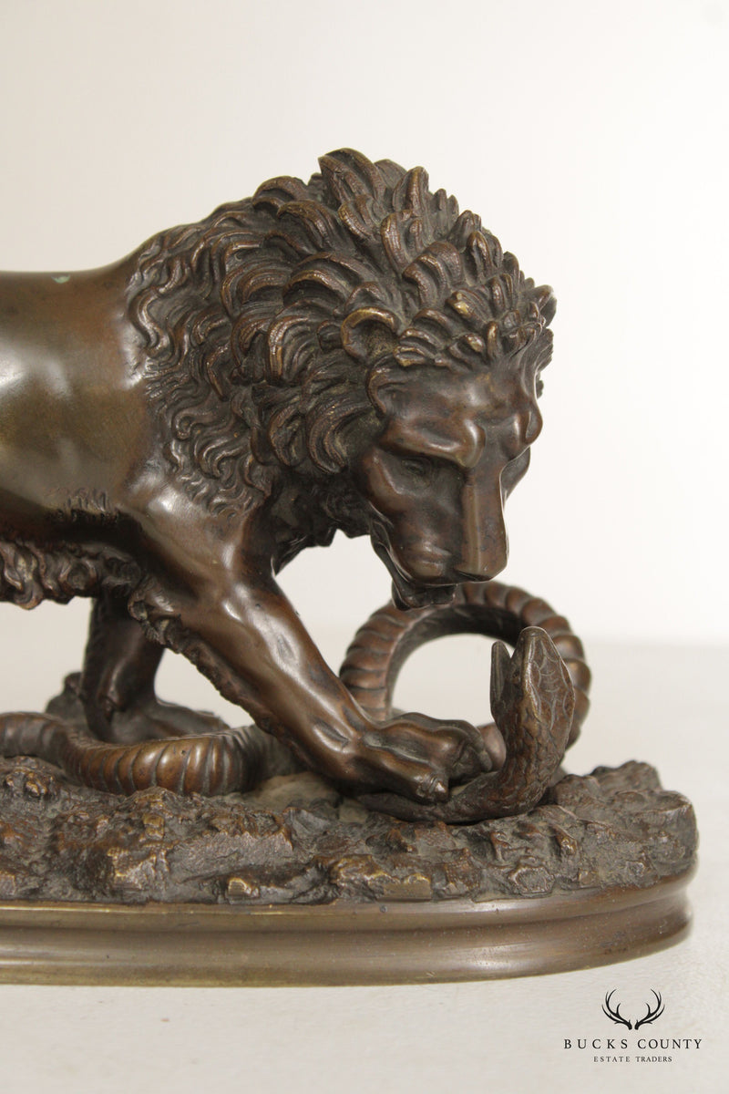 Lion and Serpent Bronze Sculpture, After Antoine-Louis Barye