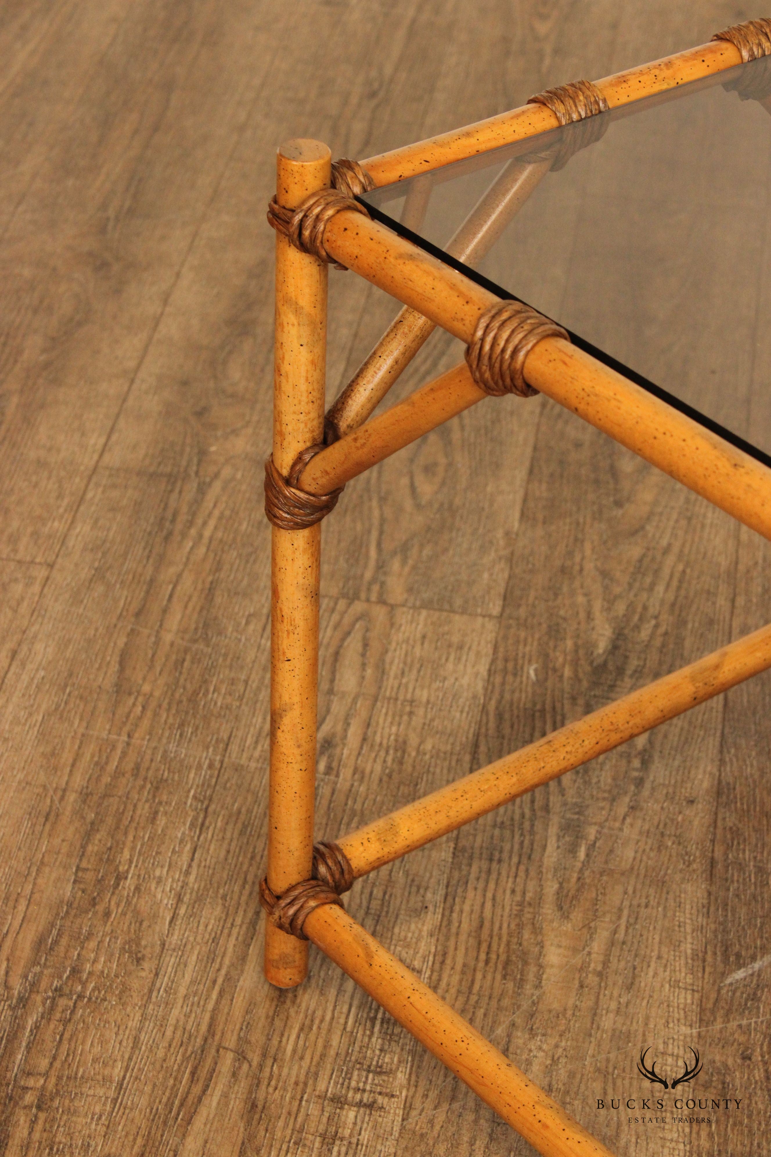 Vintage Faux Bamboo Glass Top Side Table