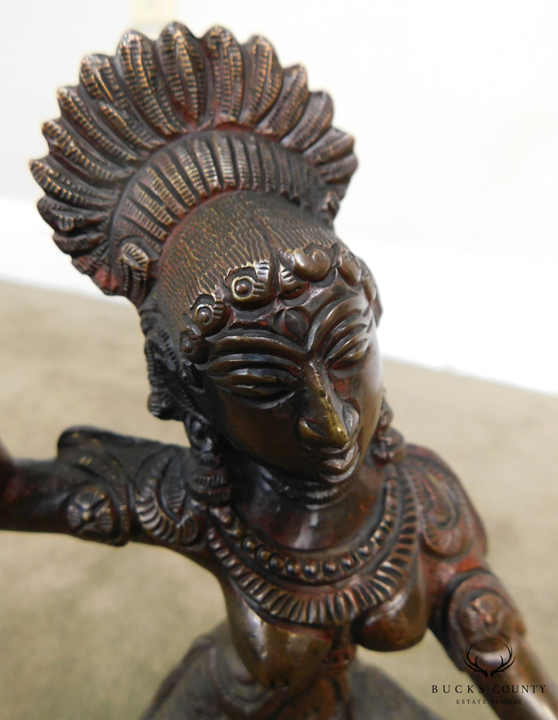 Dancing Parvati Cast Brass Figure Sculpture Standing on Lotus Blossom