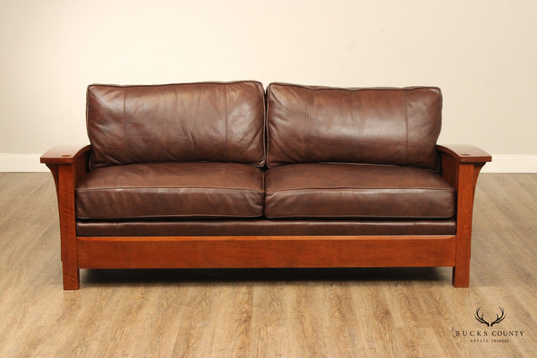 Stickley Mission Collection Orchard Street Oak and Leather Sofa