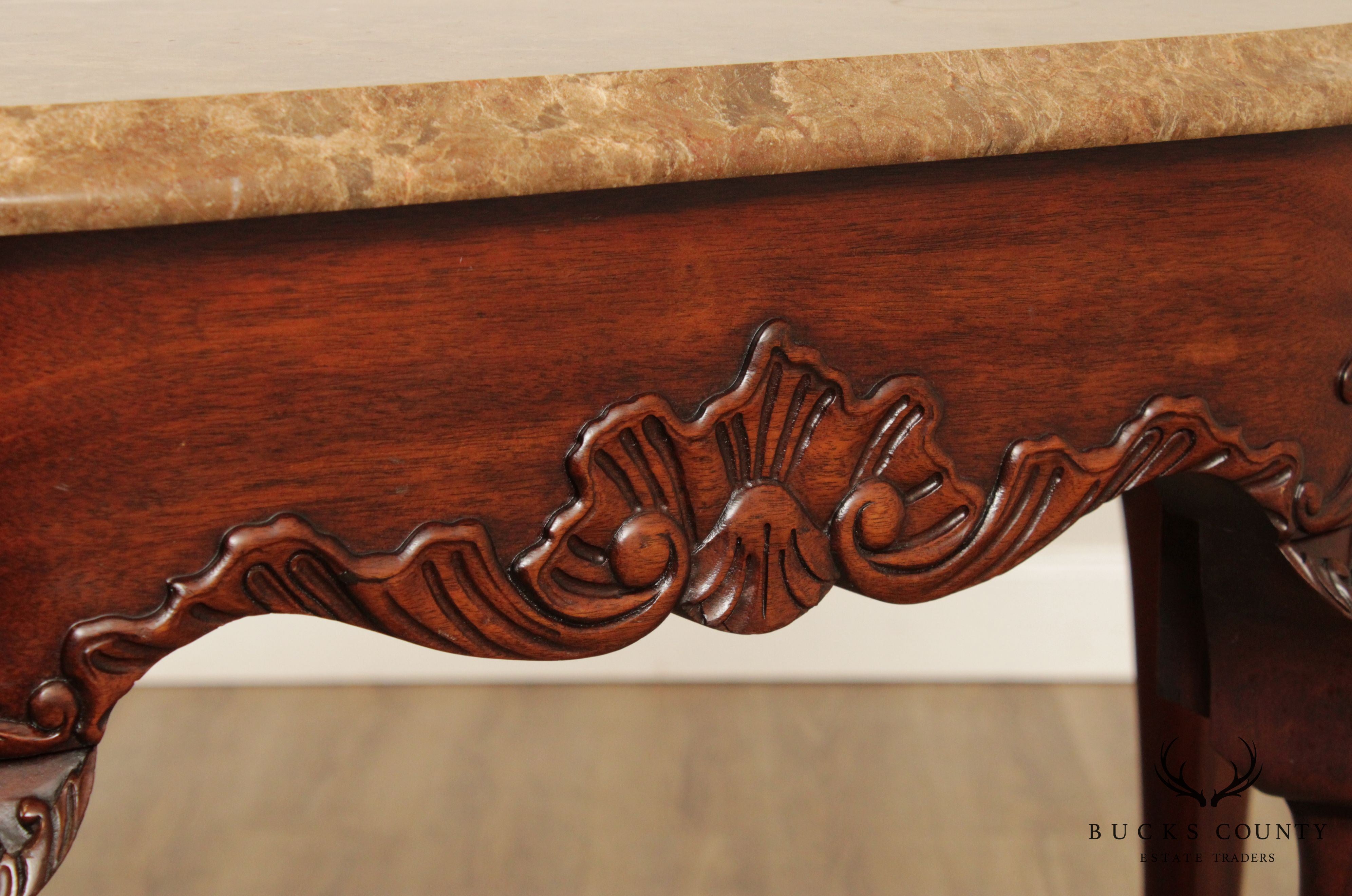 Henkel Harris Mahogany Ball and Claw Marble Top Console Table