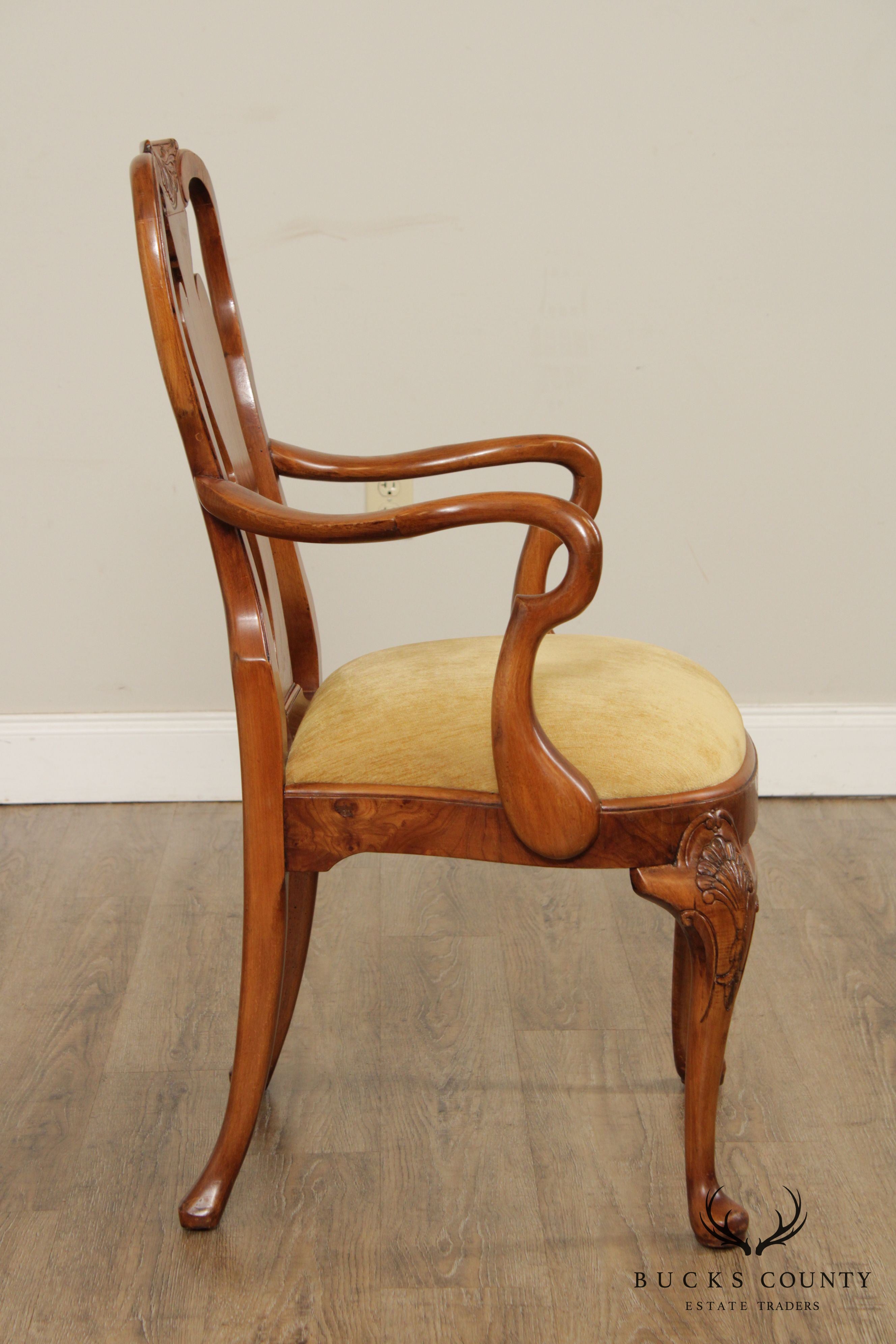 Queen Anne Style Custom Walnut Shepherd's Crook Armchair