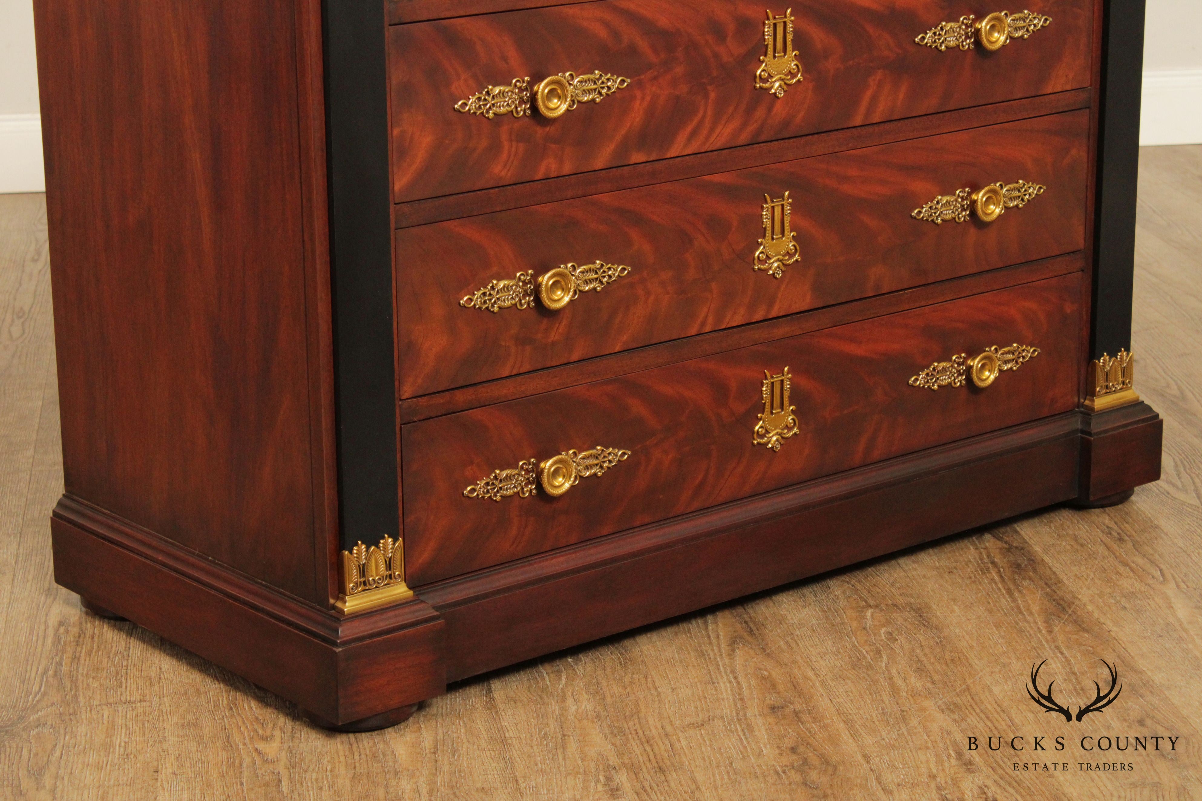 Henkel Harris Empire Style Mahogany Marble Top Chest of Drawers