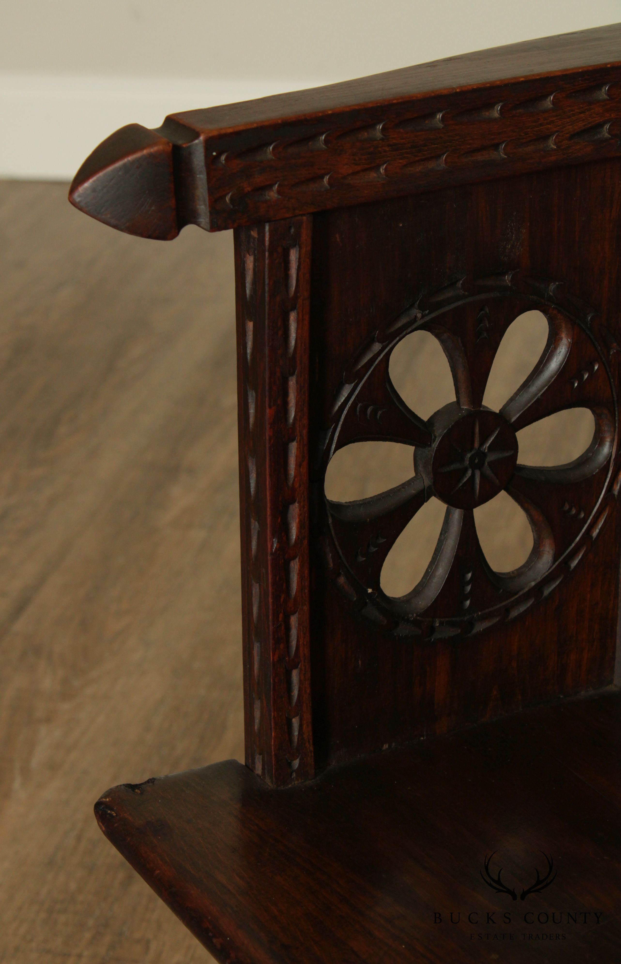 Italian 15th Century Revival Low Wooden Arm Chair