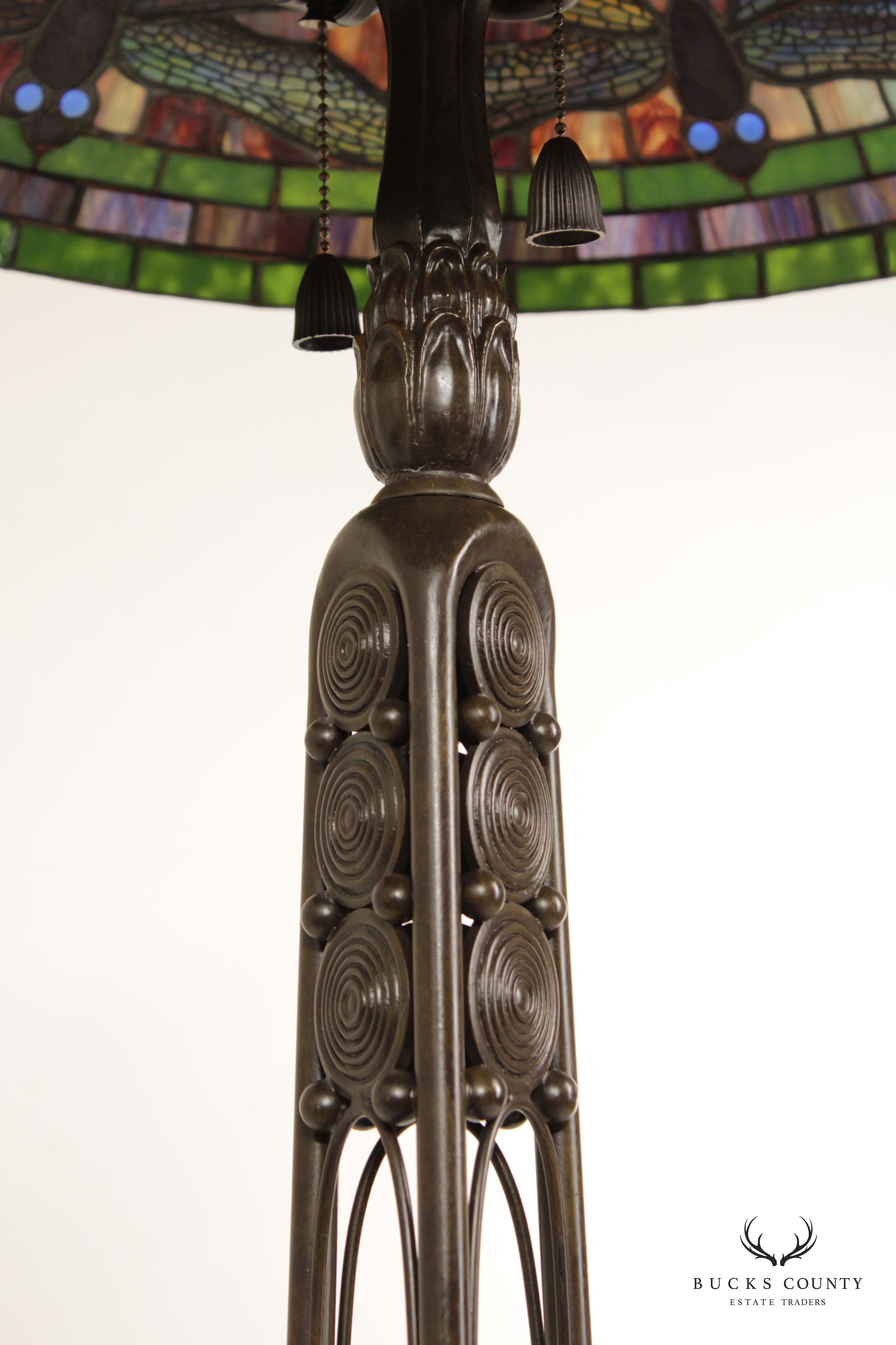 Quoizel Art Nouveau Style Dragon Fly Stained Glass Lamp