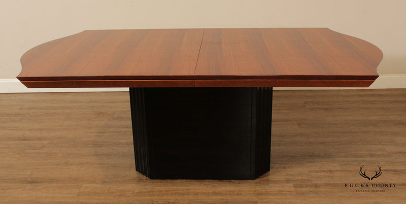Henredon Art Deco Style Lacquered Walnut Pedestal Dining Table