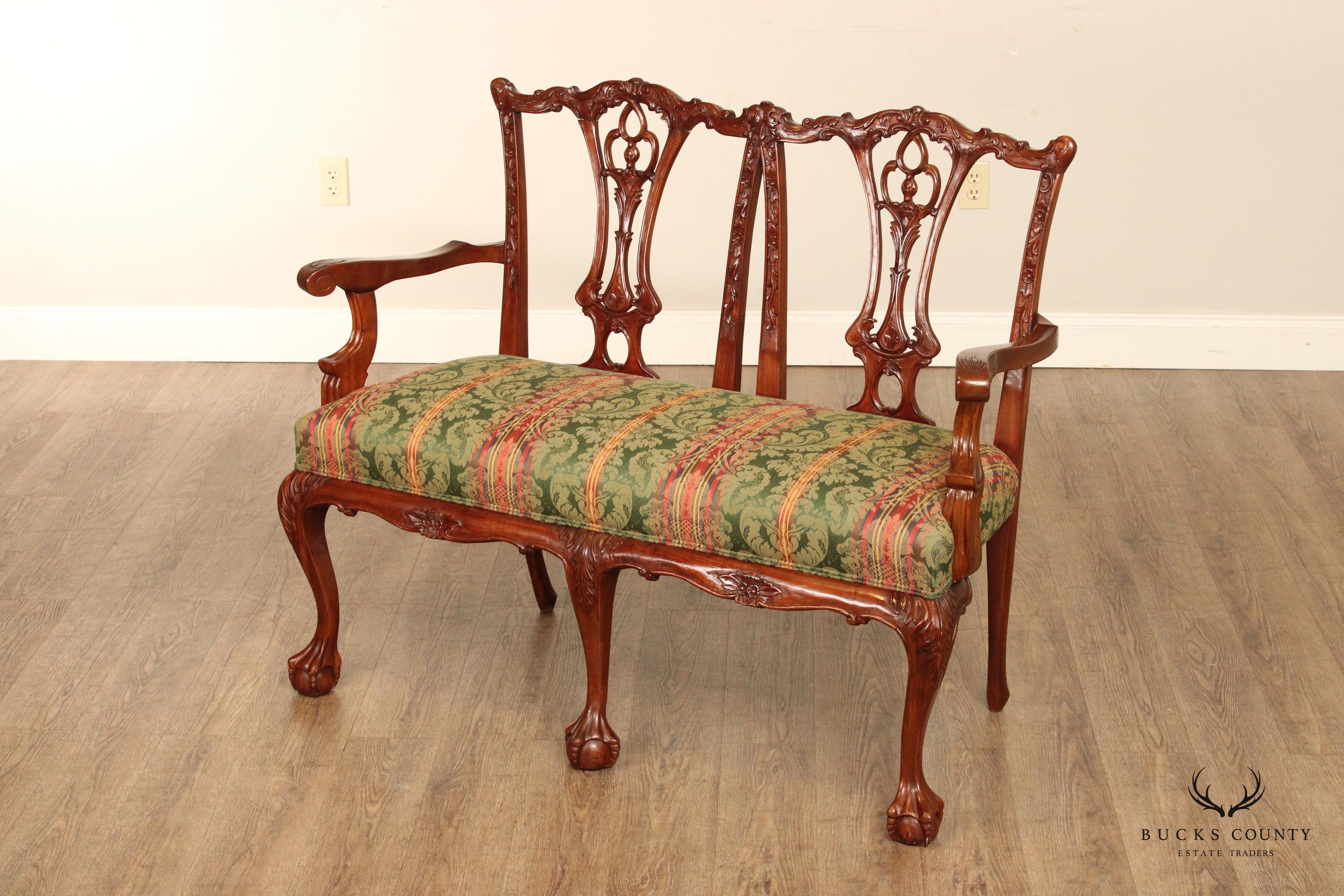 Chippendale Style Carved Mahogany Settee