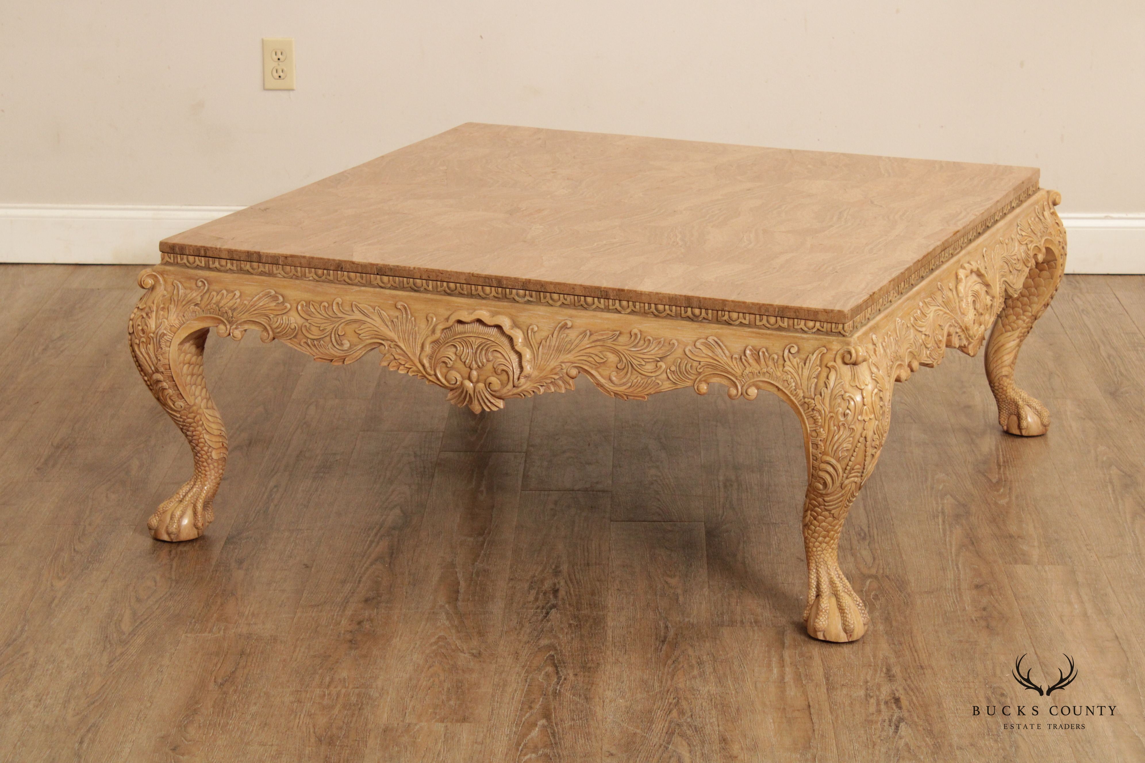 Maitland Smith Ornate Carved Square Coffee Table