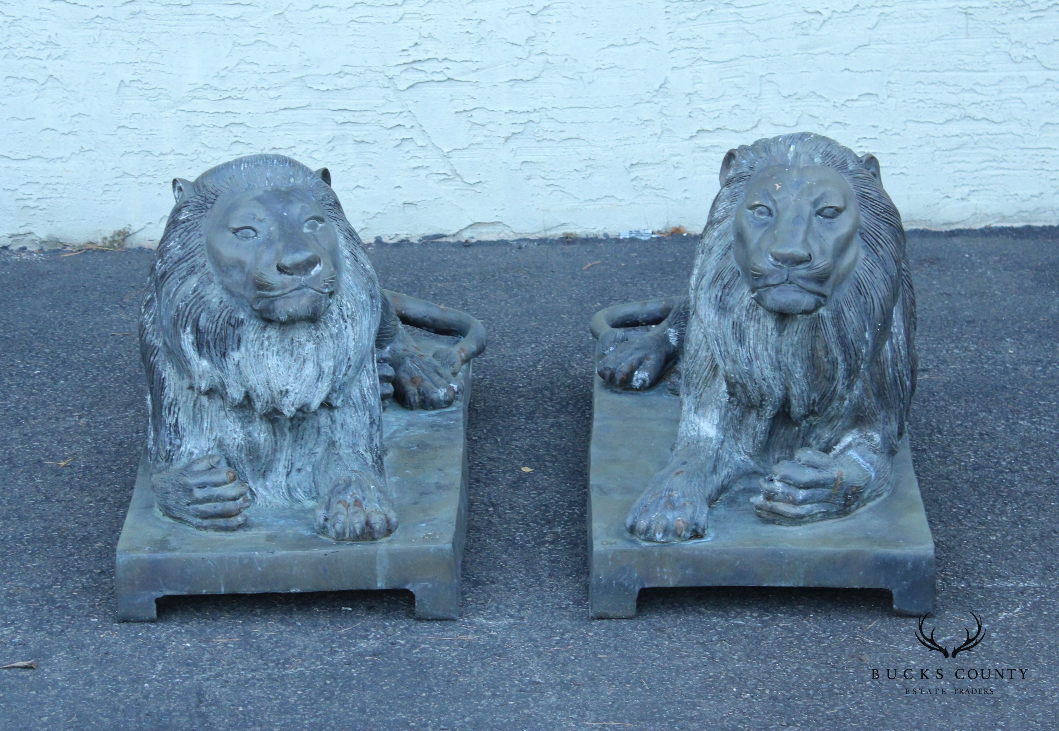 Vintage Pair Of Outdoor Bronze Guardian Lion Statues